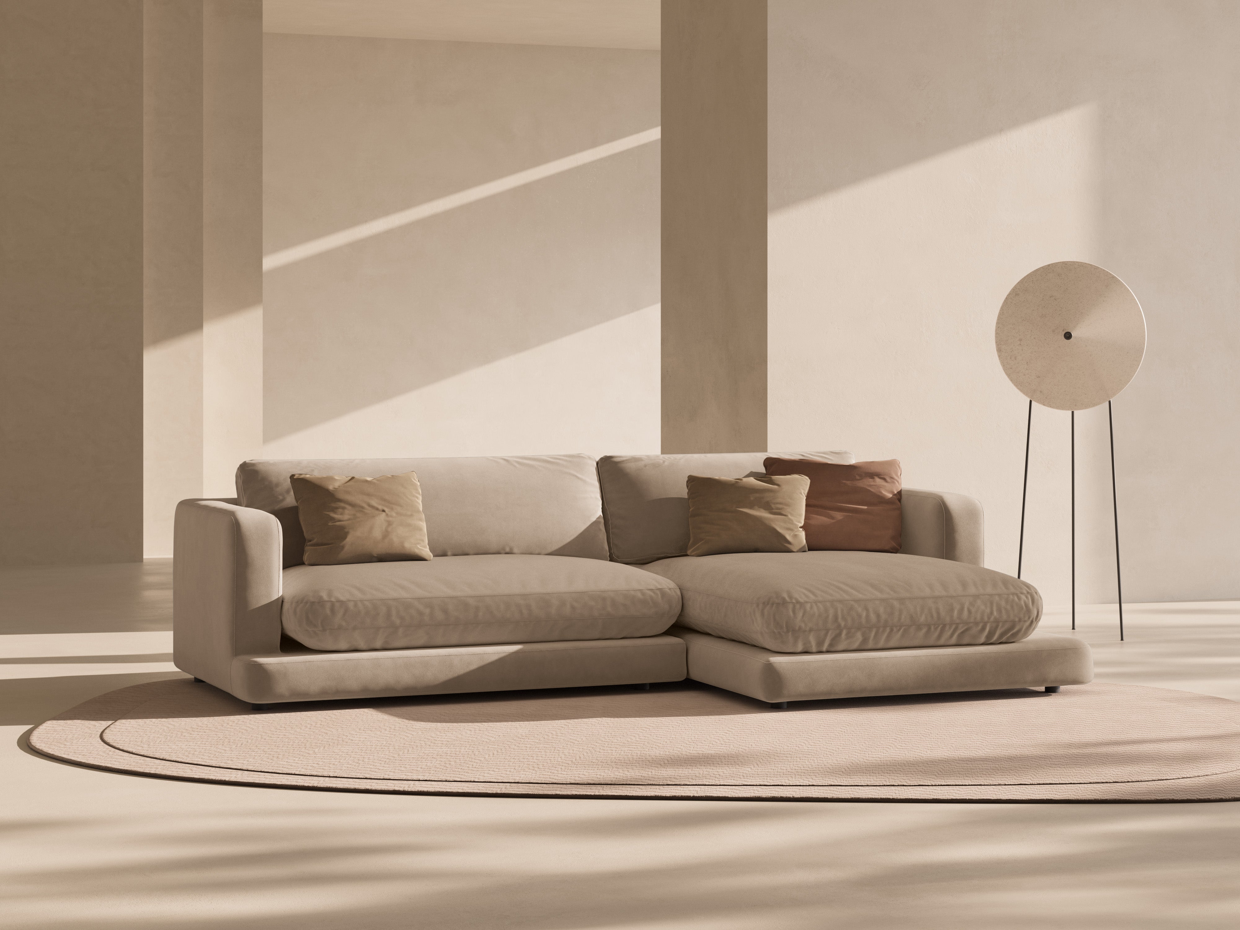 Svetlý pravý sametový rohový gauč DAPHNE