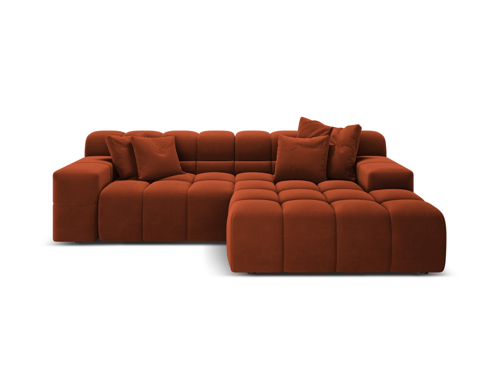 Right-facing 2-seater velvet corner sofa AGAVE brick red