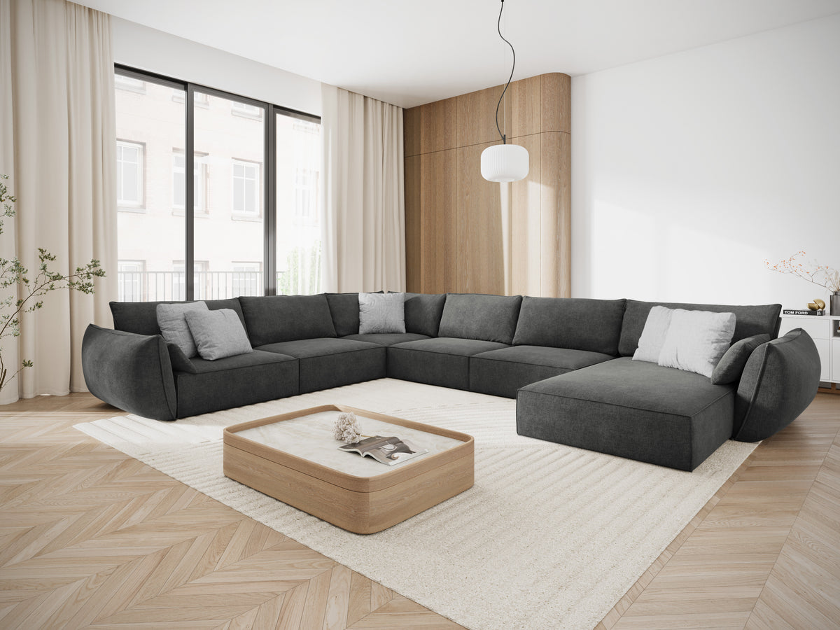 Panoramatický rohový gauč v šenilovej tkanine ľavostranný VANDA tmavosivý