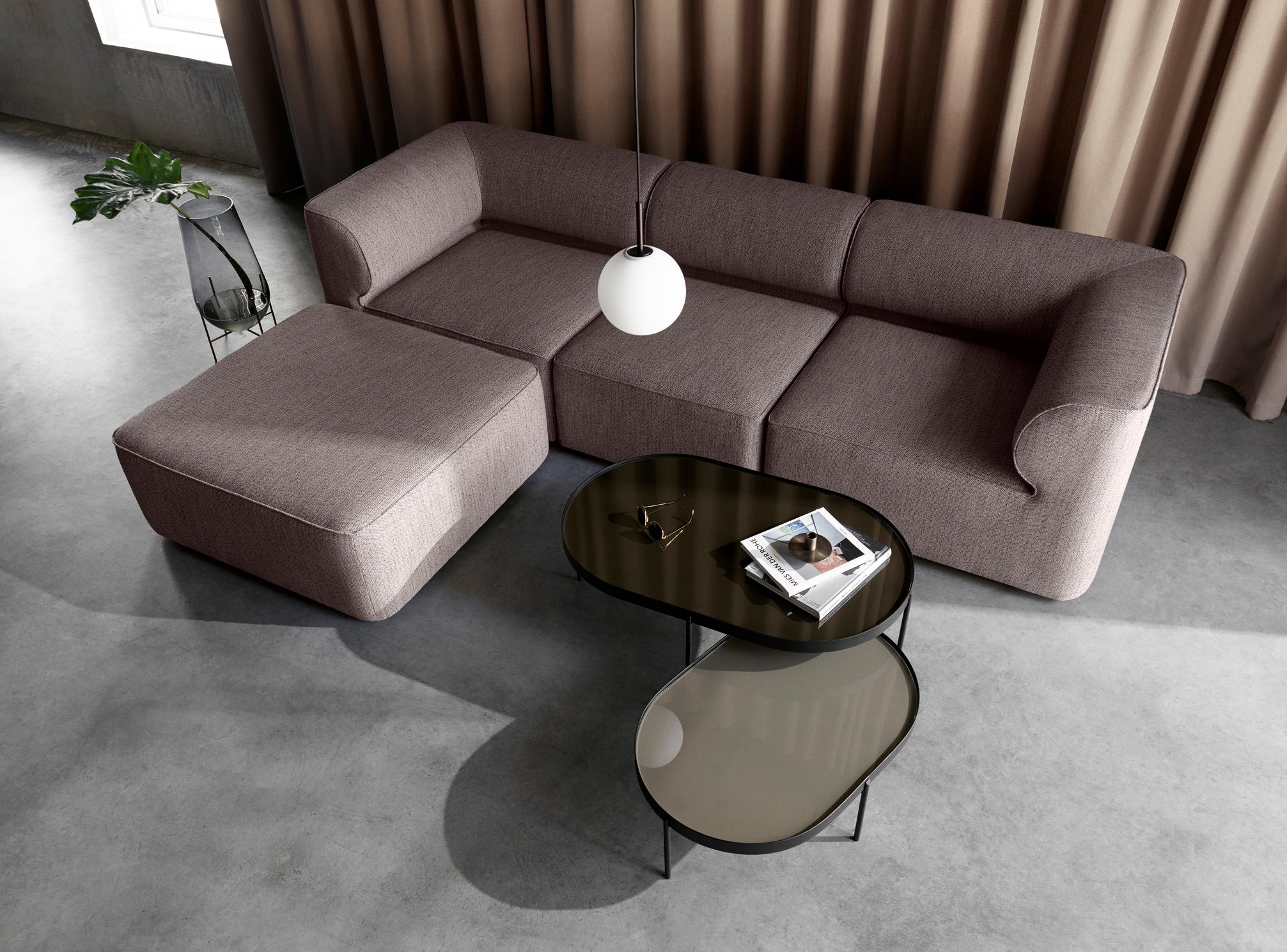 NONO coffee table beige glass with black base