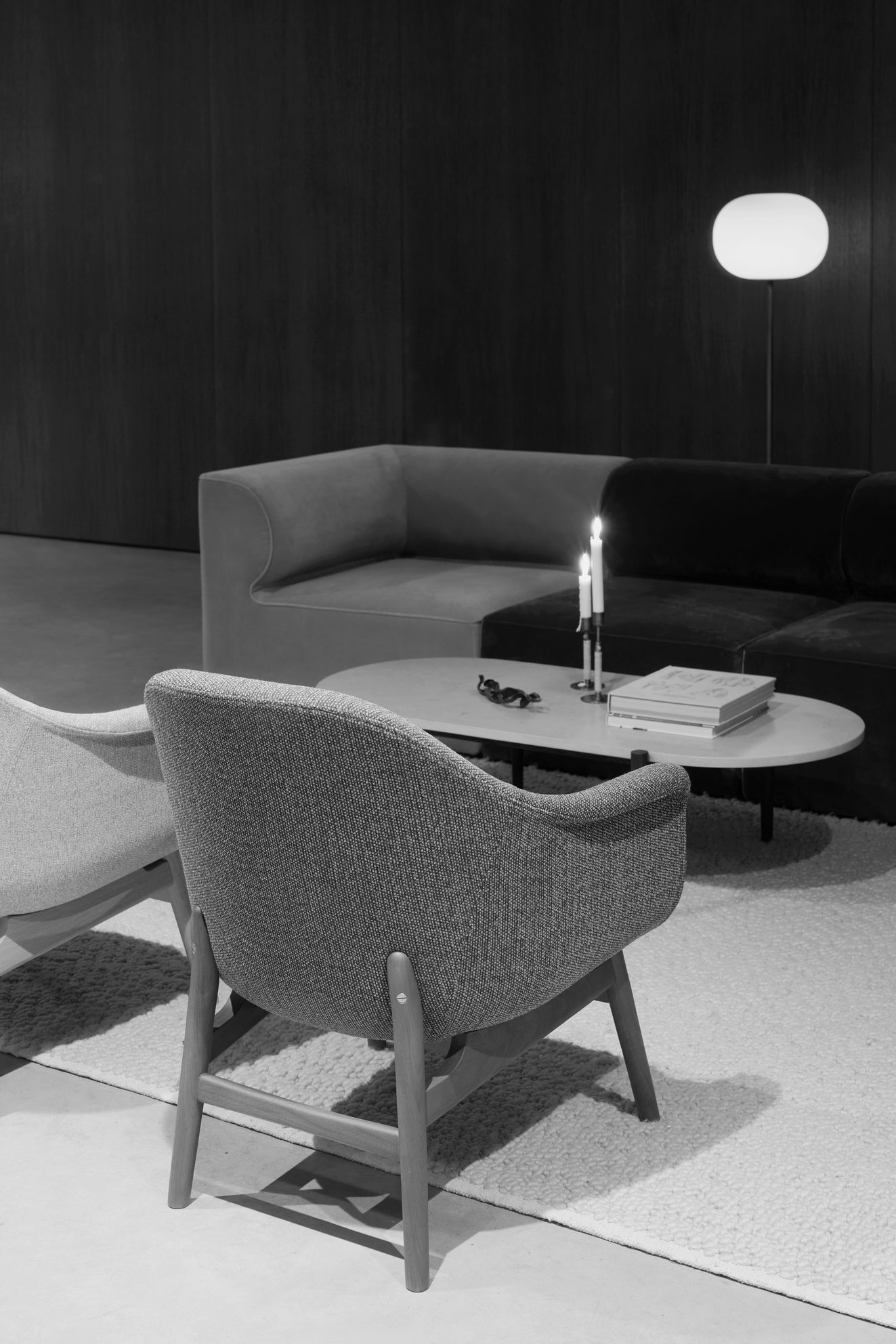 HARBOUR beige armchair with walnut base