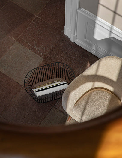 HARBOUR beige armchair with walnut base