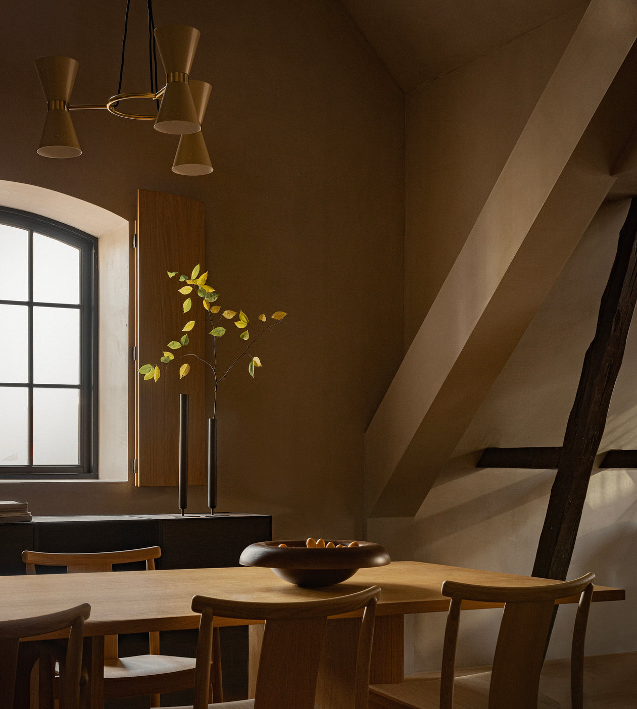 COLLECTOR beige chandelier with brass finish