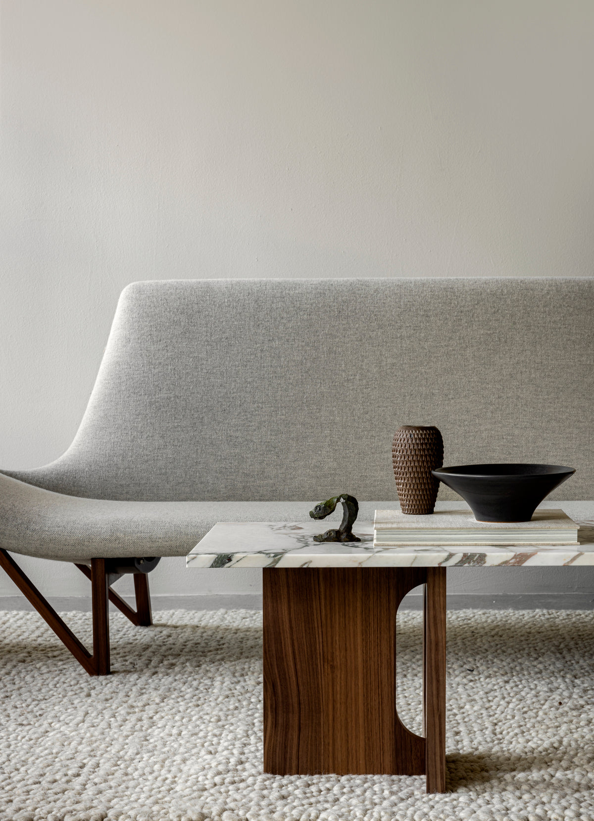 PAGODE gray sofa with walnut base