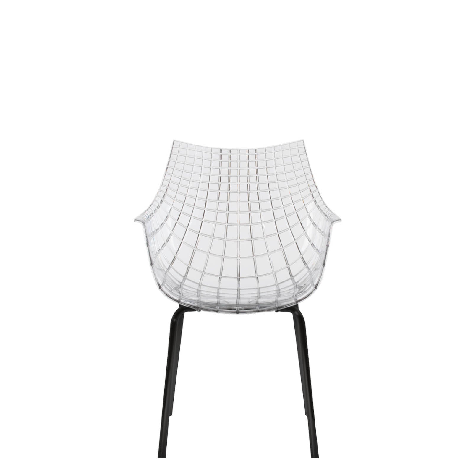 A transparent meridiana chair with a black base