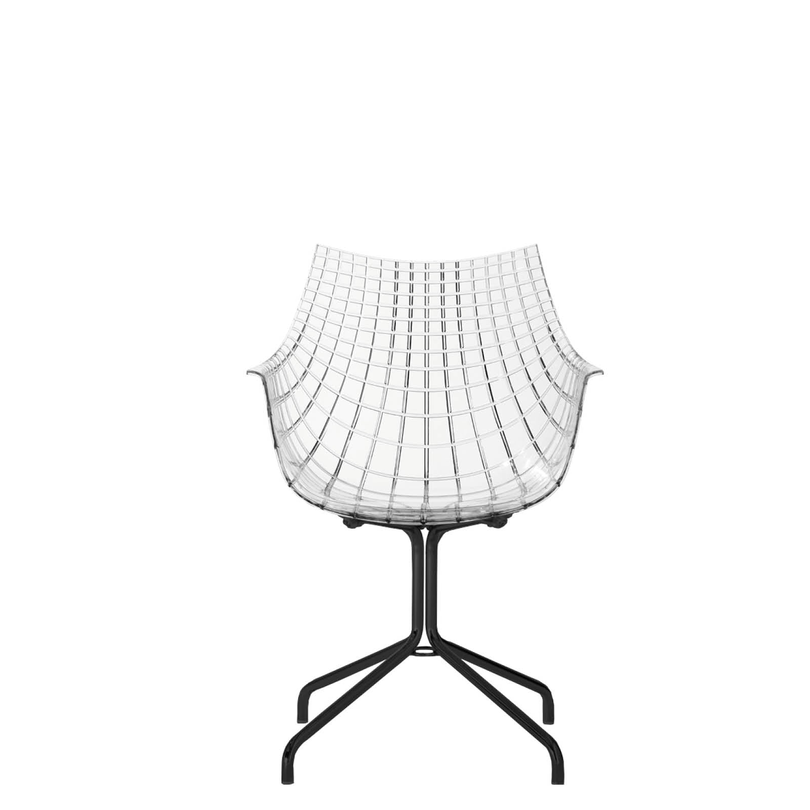 A transparent meridiana chair with a black base