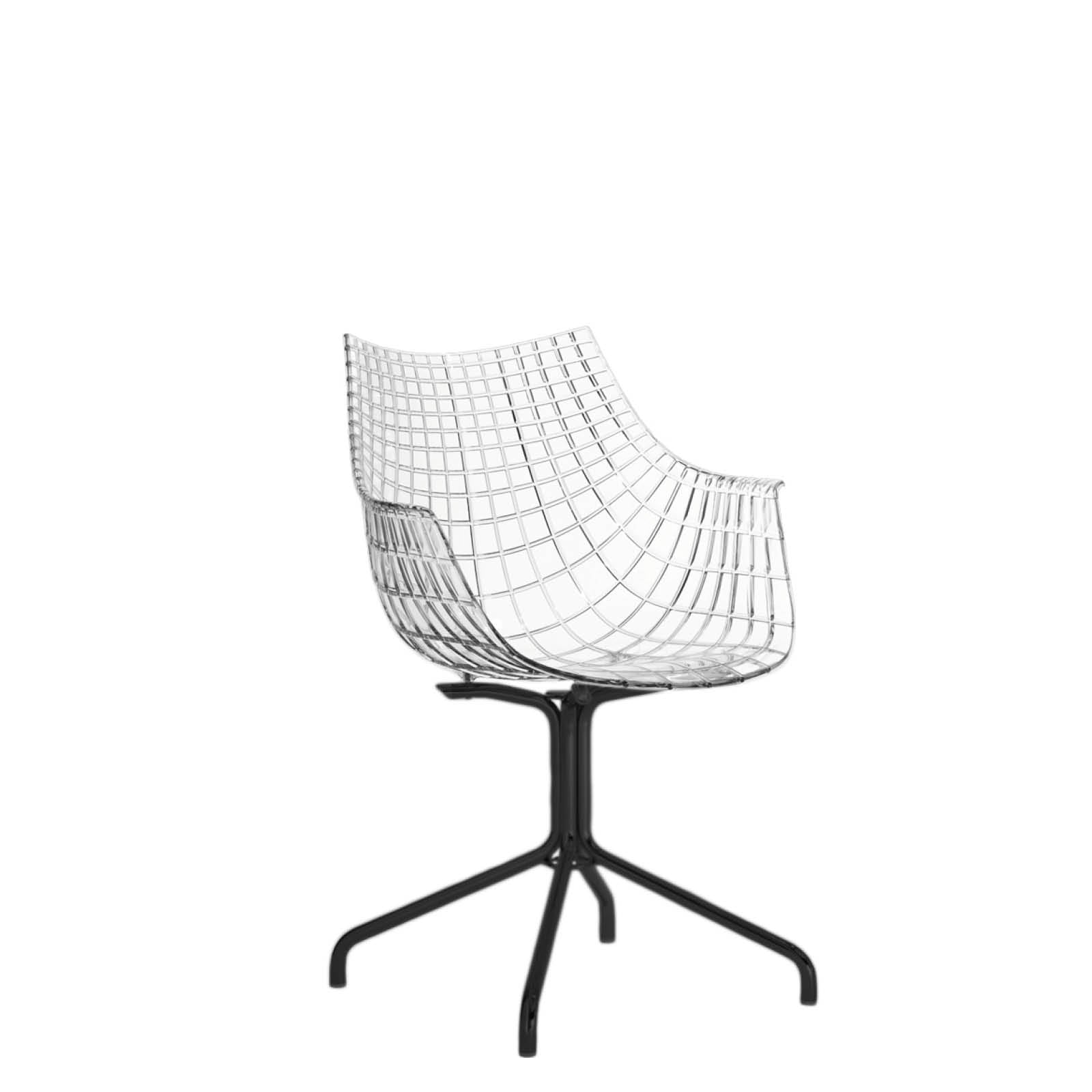 A transparent meridiana chair with a black base