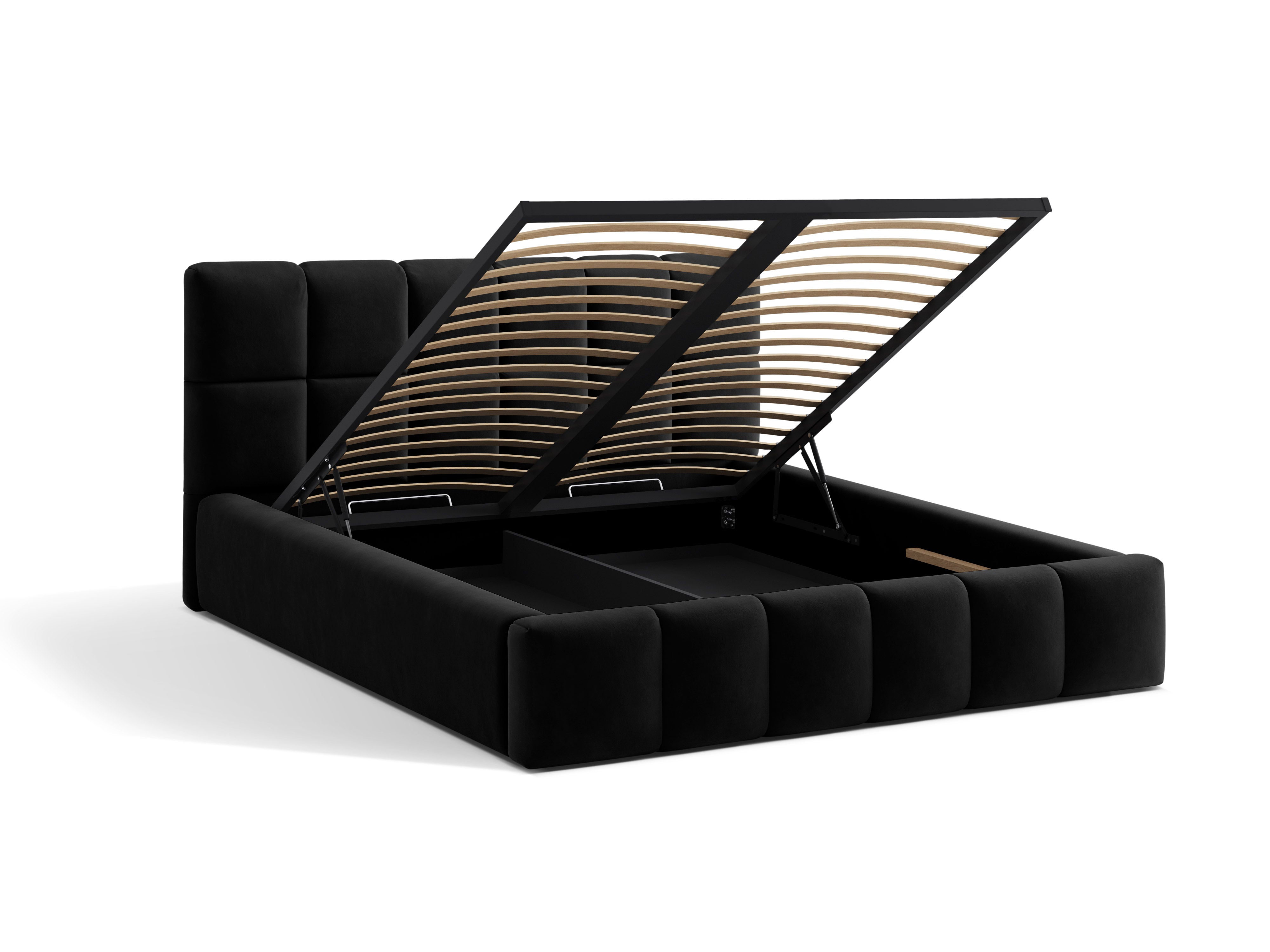 Čierna sametová posteľ s úložným priestorom BELLIS