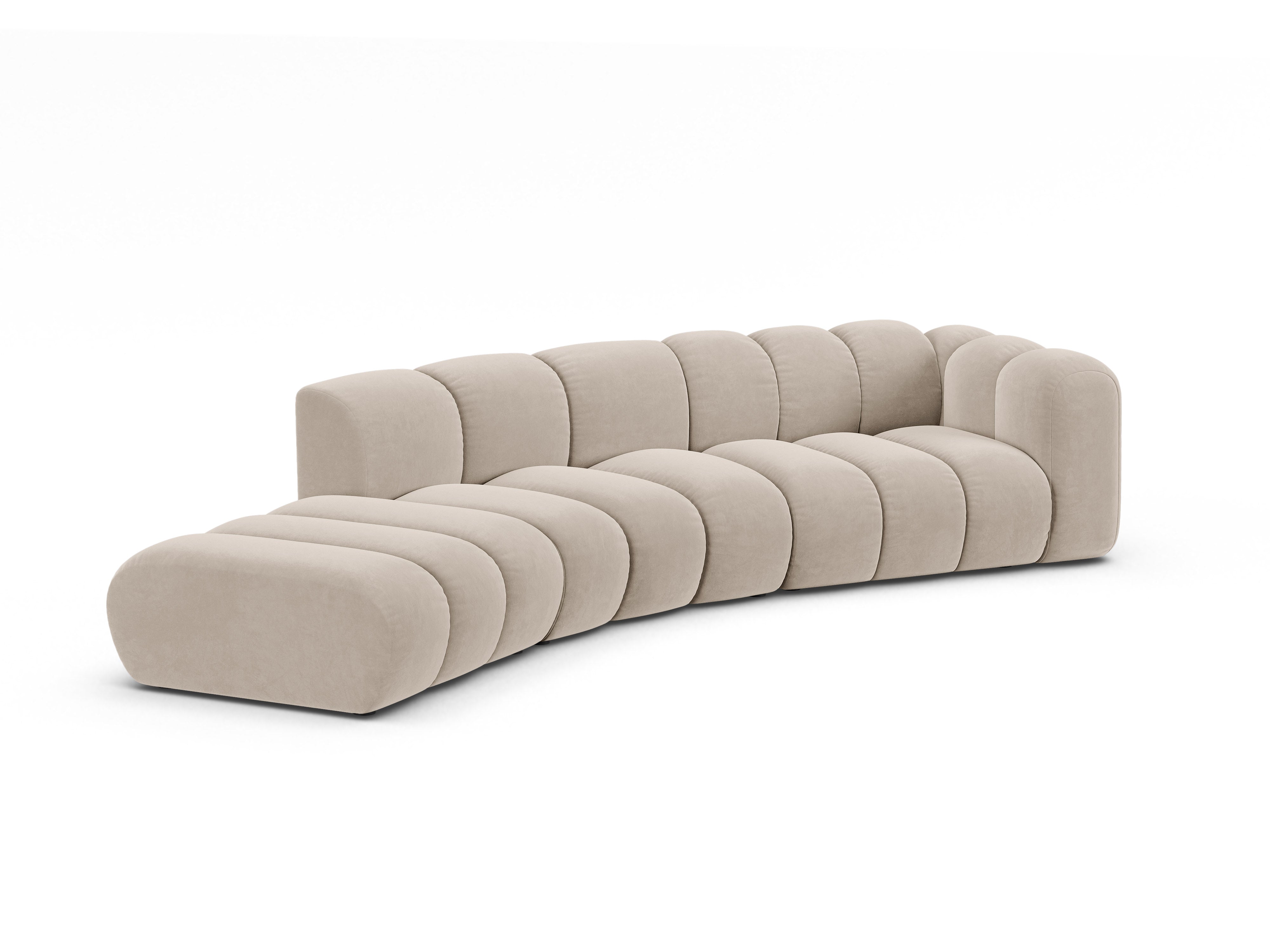 Sofa z jemného velúru pre 5 osôb ľavostranná LUPINE béžová