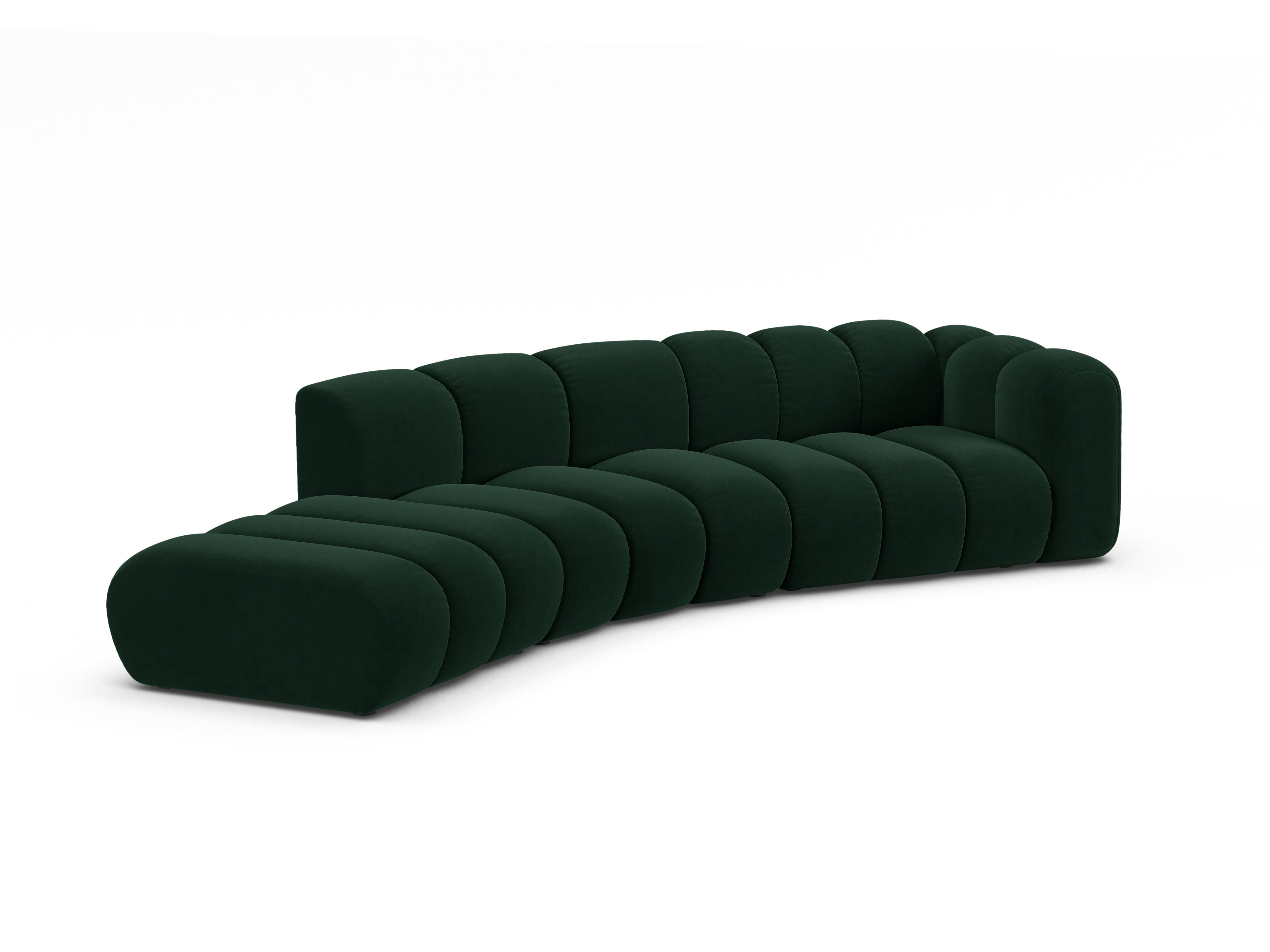 Sofa z jemného velúru pre 5 osôb ľavostranná LUPINE fľaškovozelená