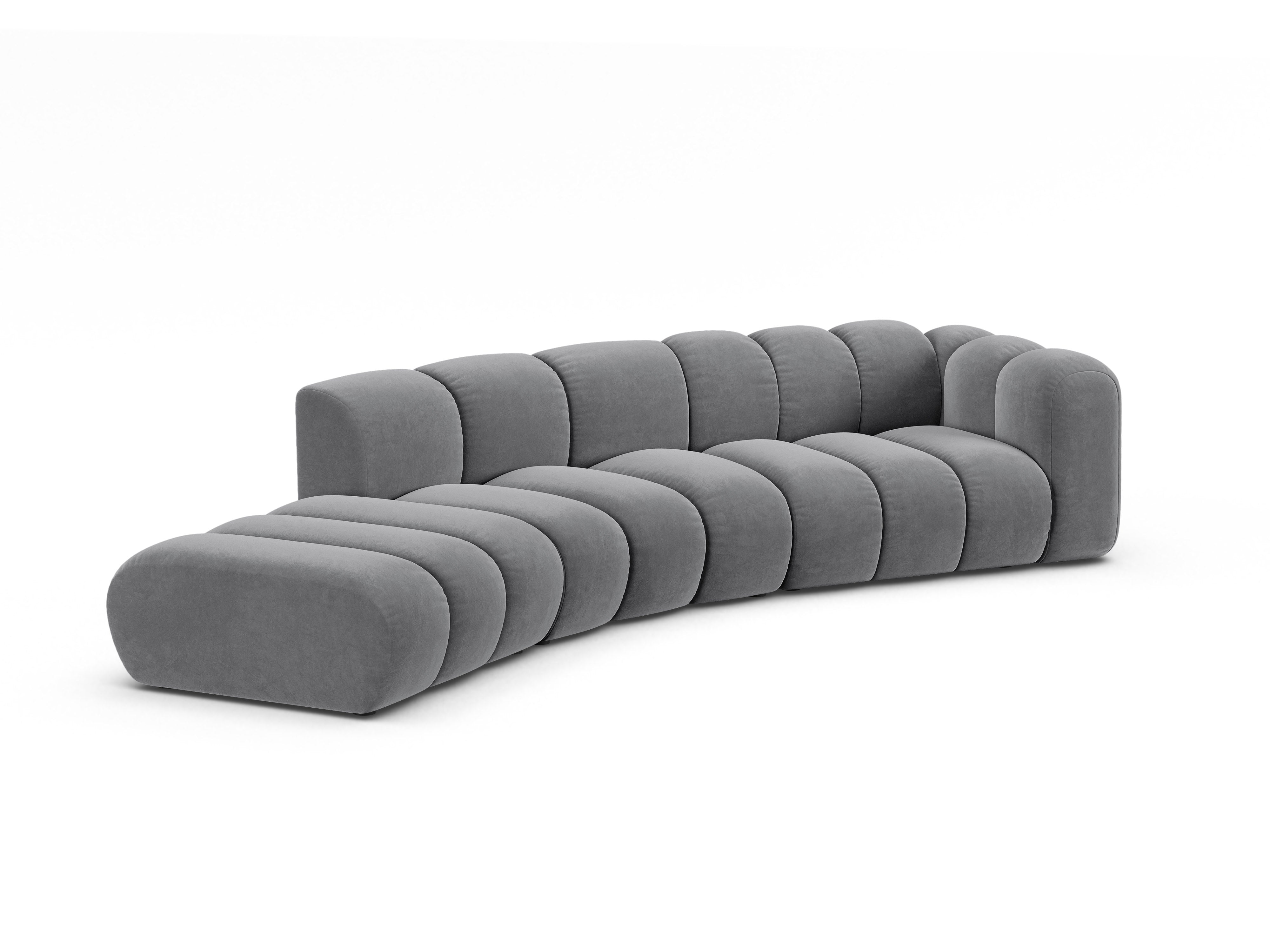Sofa z jemného velúru pre 5 osôb ľavostranná LUPINE šedá