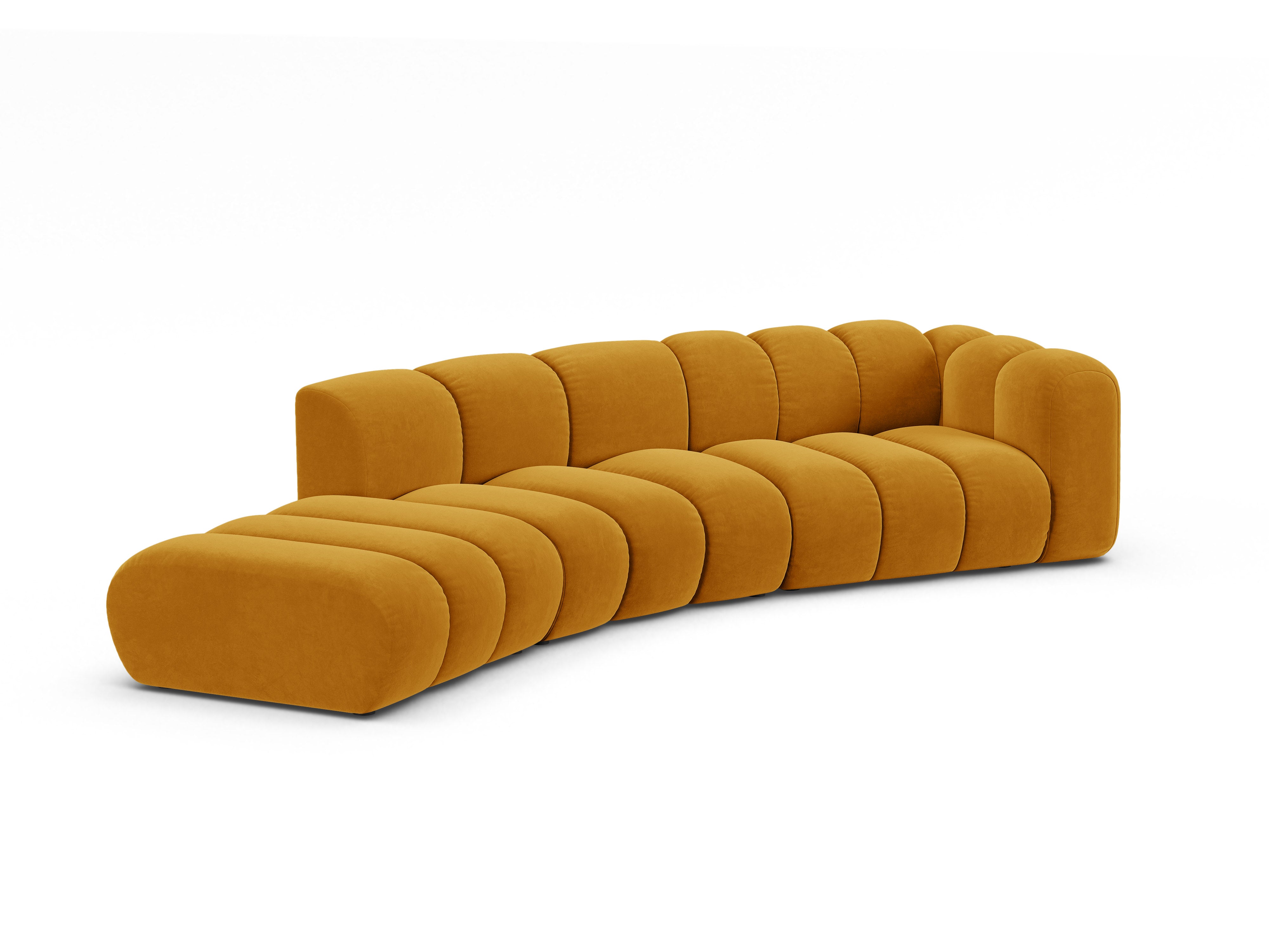 Sofa z jemného velúru pre 5 osôb ľavostranná LUPINE horčicová