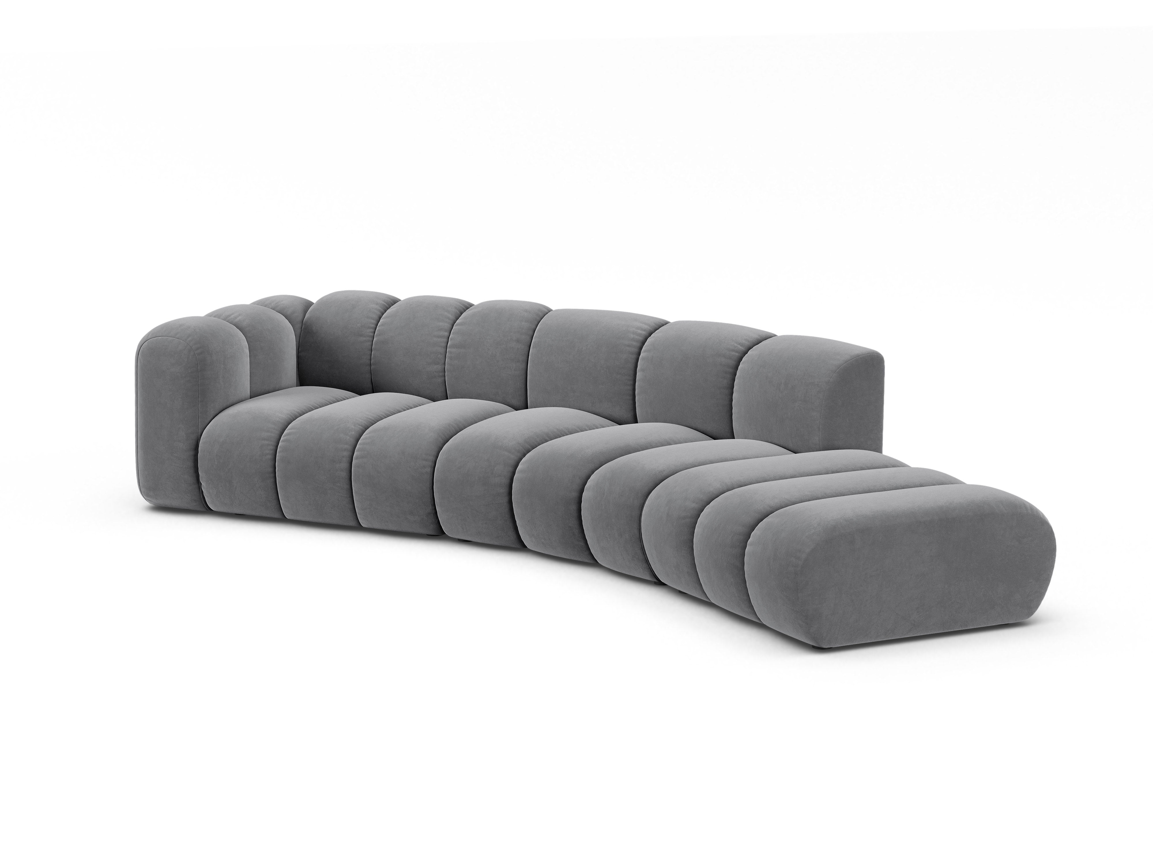 Sofa z jemného velúru pre 5 osôb pravostranná LUPINE šedá