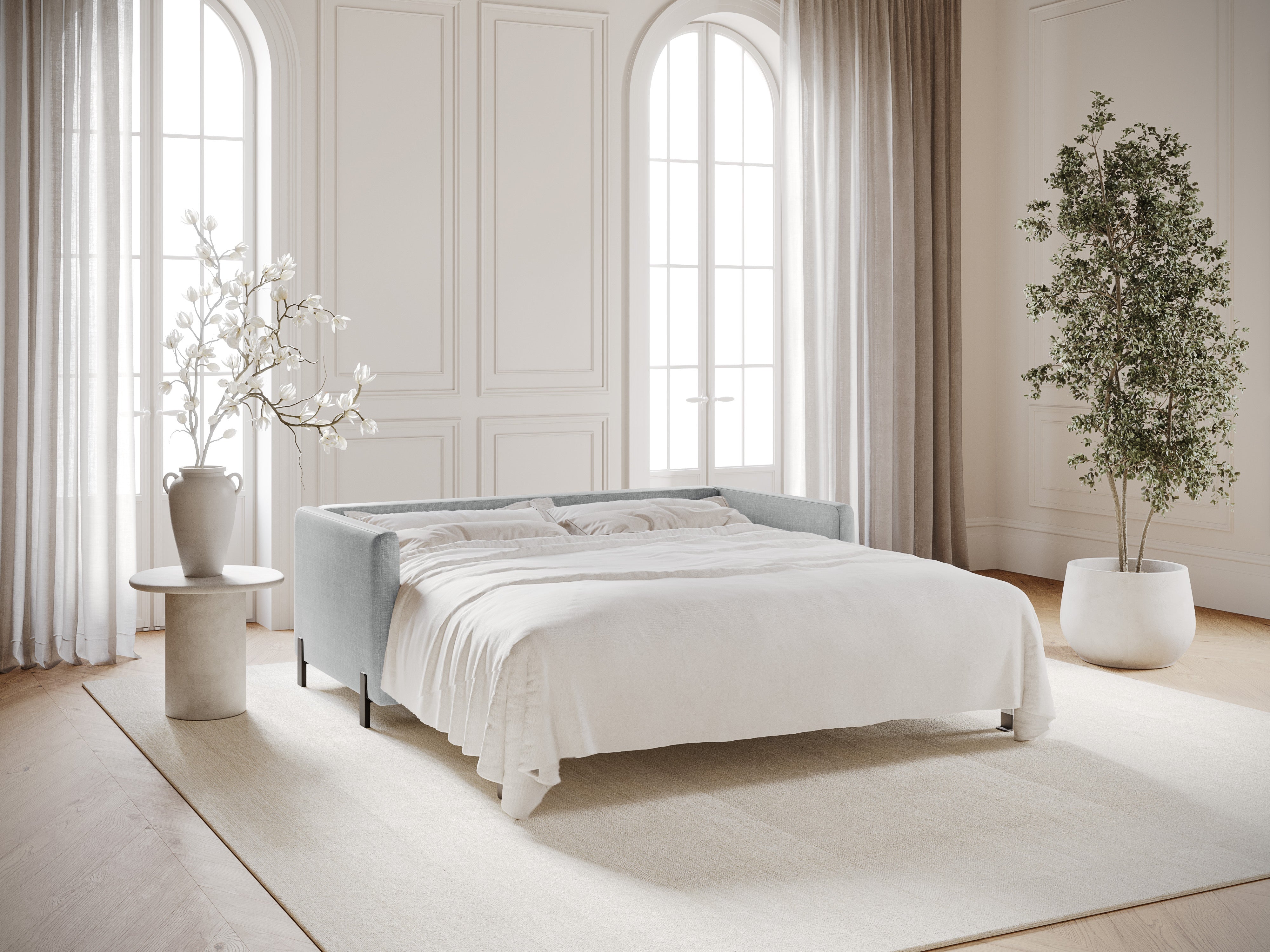 2-seater sofa with sleeping function GLORIA light gray chenille