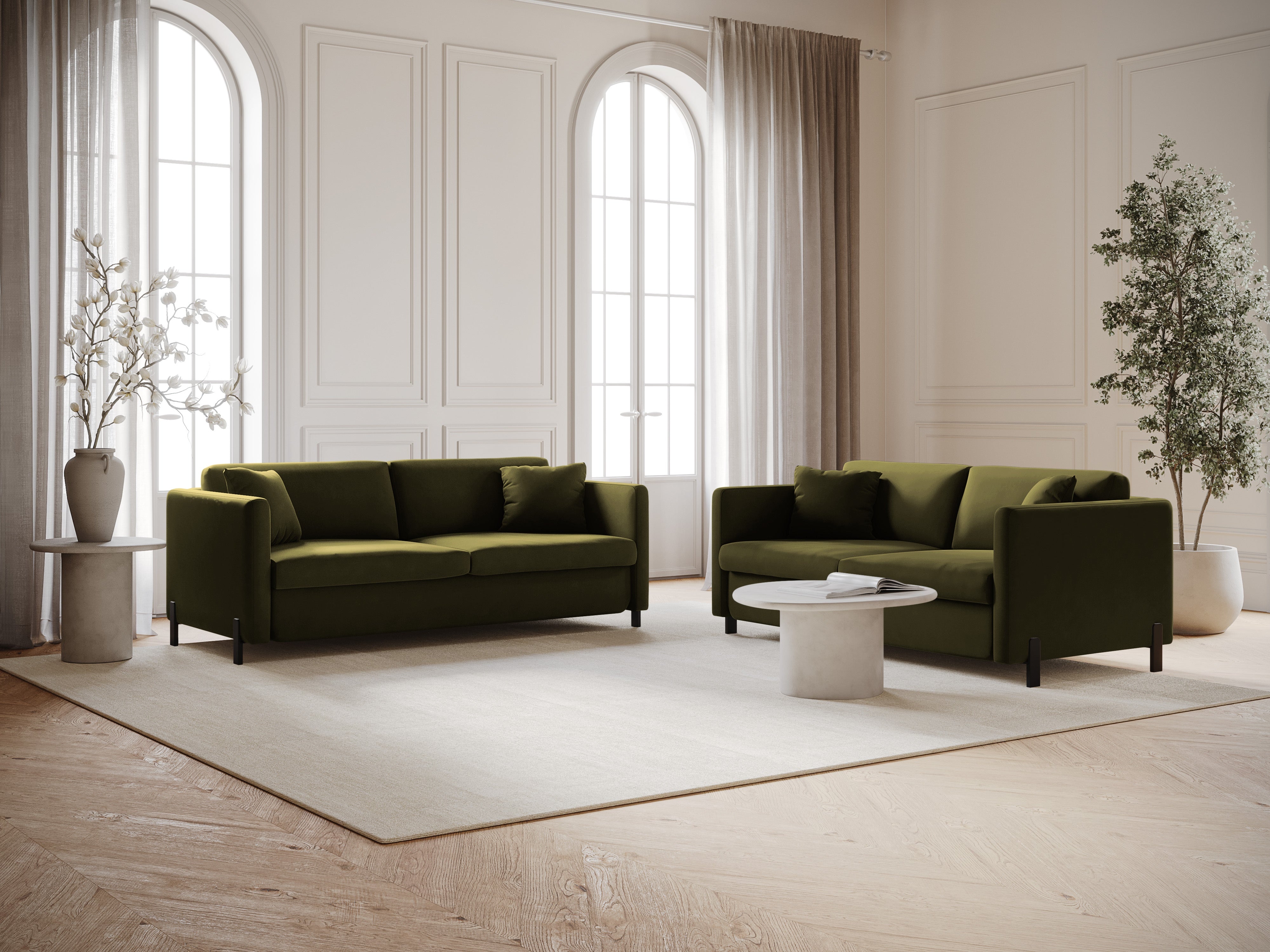 Velvet 2-seater sofa with sleeping function GLORIA green