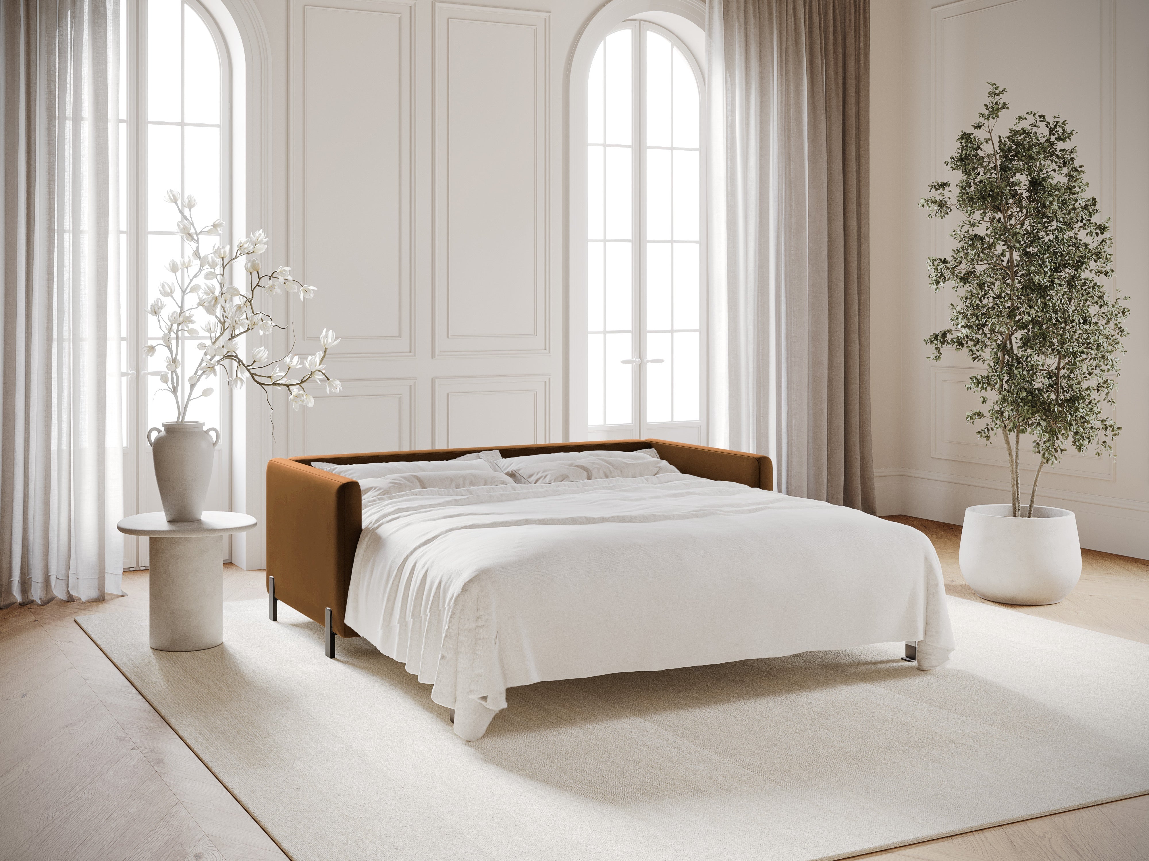 Velvet 2-Seater Sofa with Sleeping Function GLORIA Brown