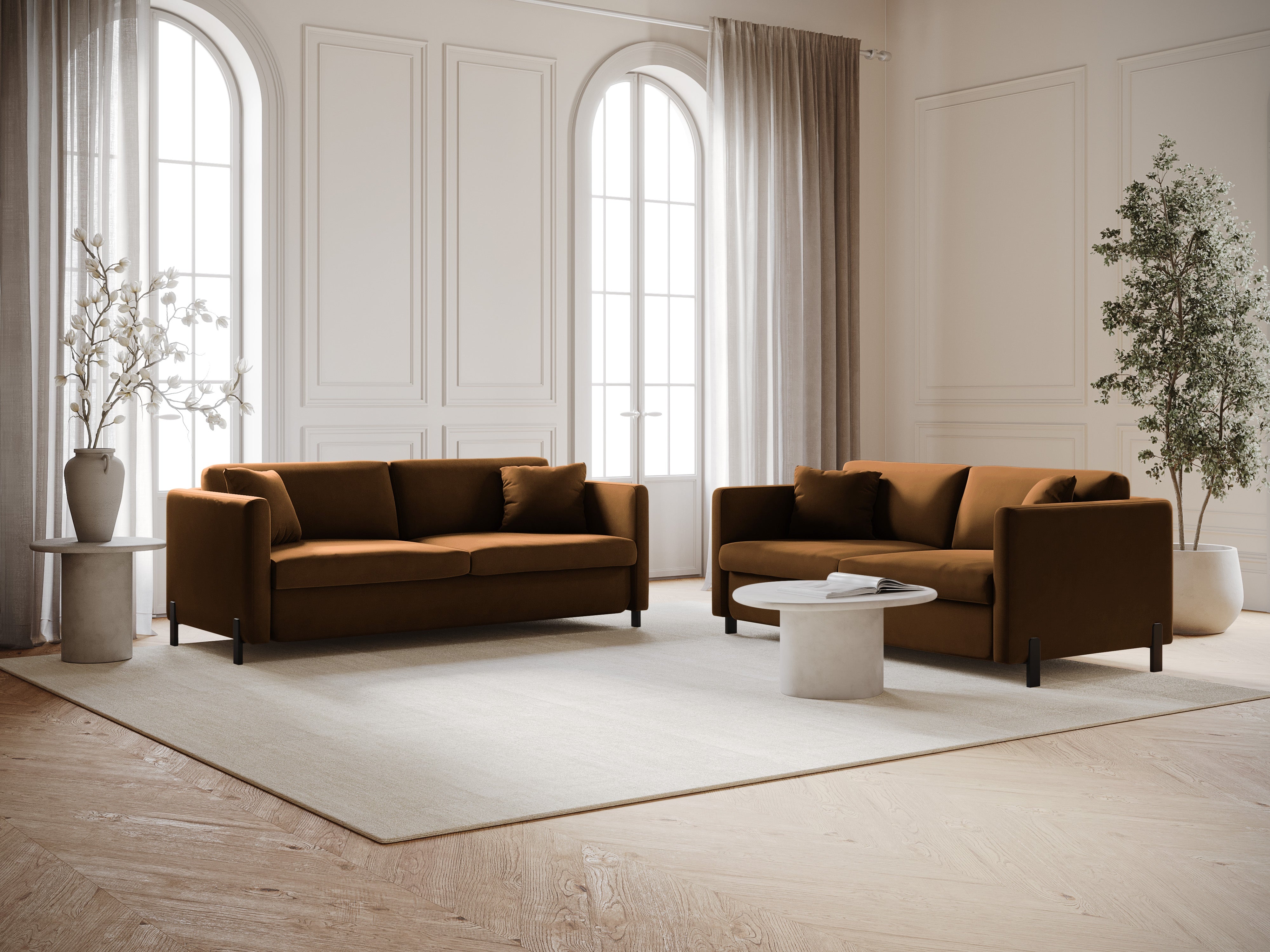 Velvet 2-Seater Sofa with Sleeping Function GLORIA Brown