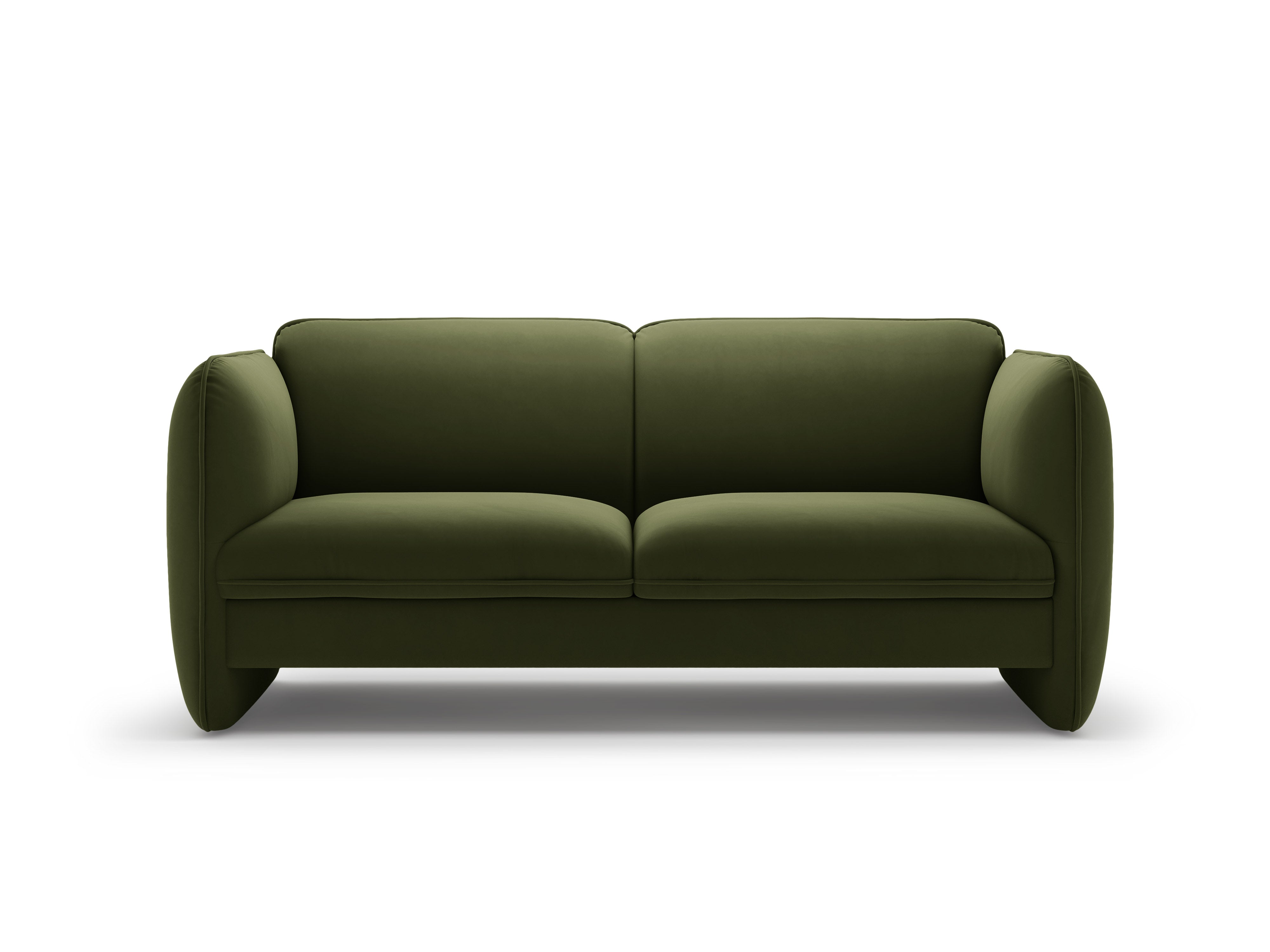 Sofa pre 2 osoby z jemným zamatom GEORGIA v vojenskej zelenej farbe