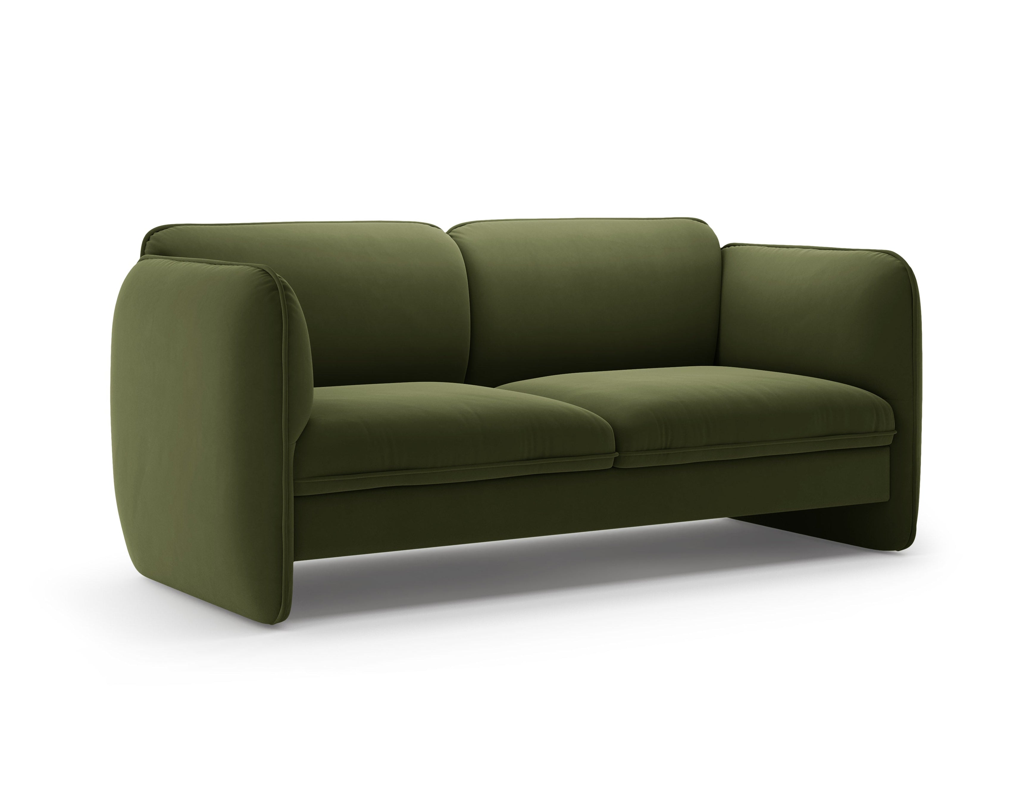 Sofa pre 2 osoby z jemným zamatom GEORGIA v vojenskej zelenej farbe