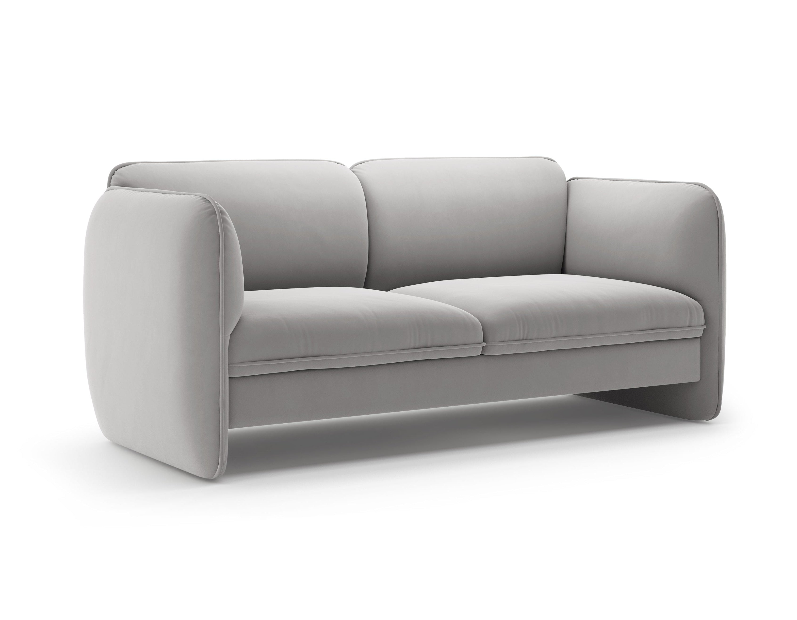 Sofa pre 2 osoby z jemného zamatového materiálu GEORGIA v svetlosivej farbe.