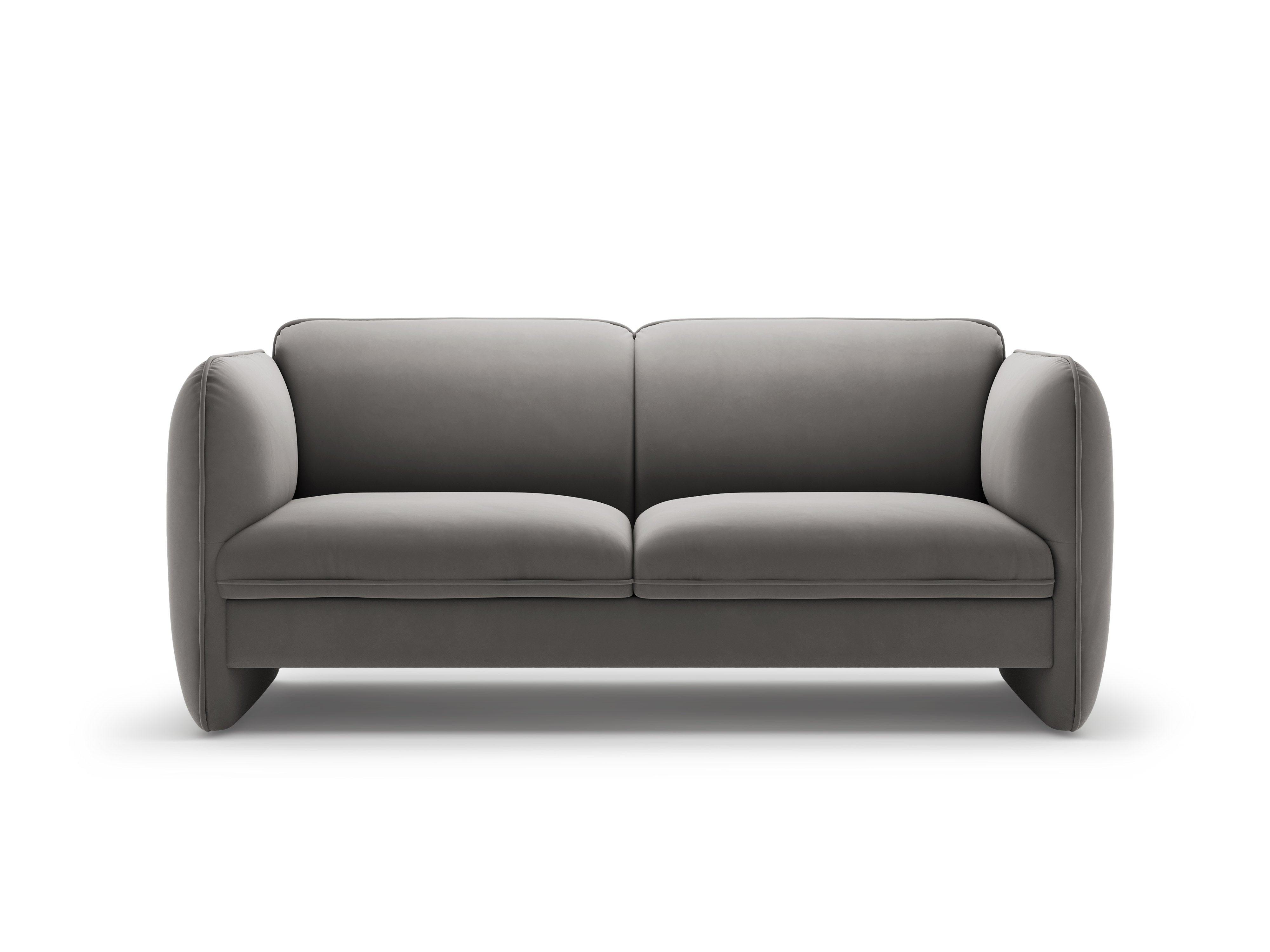 Sofa pre 2 osoby z jemného zamatového materiálu GEORGIA v šedej farbe.