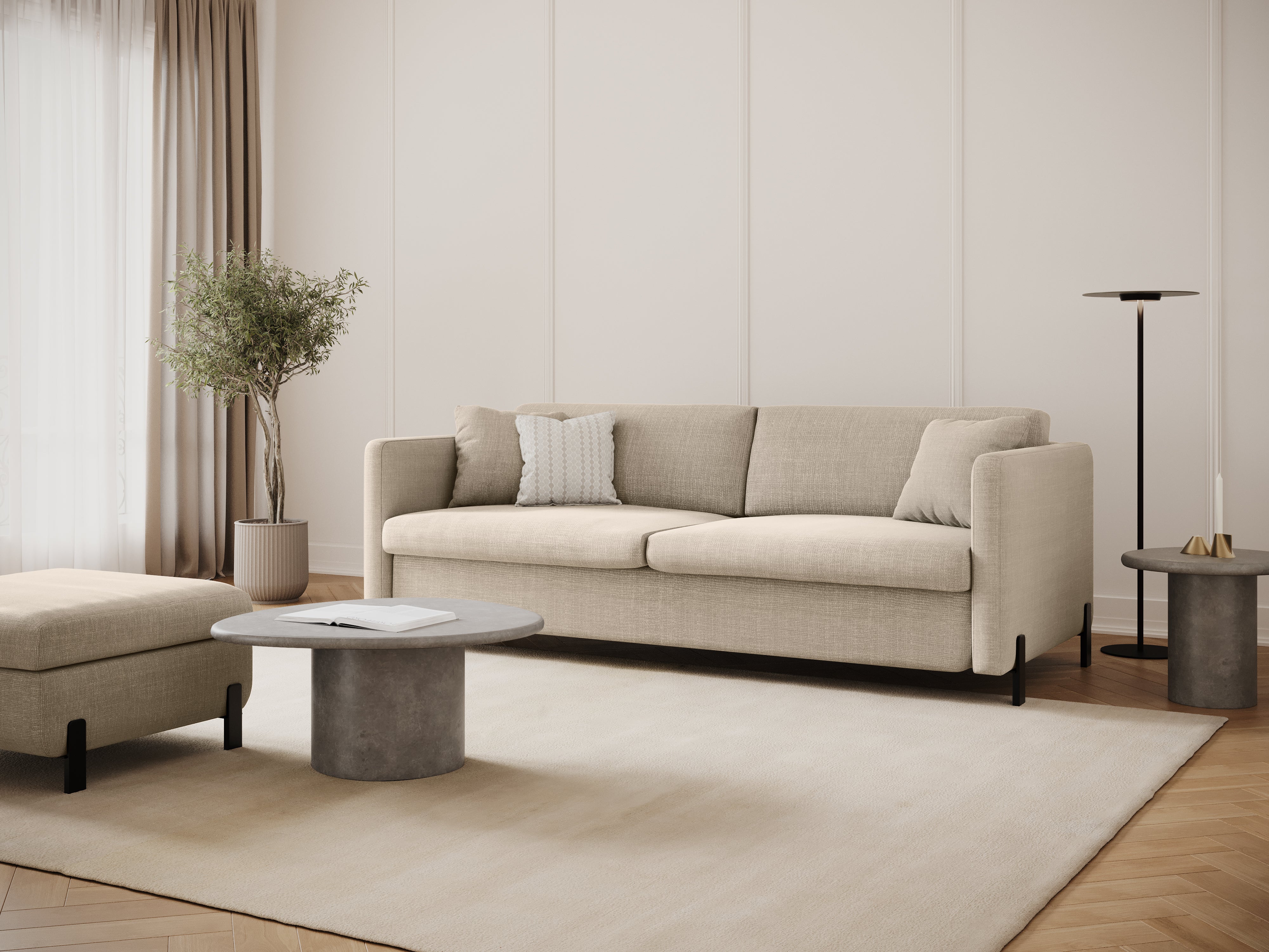 3-seater sofa with sleeping function GLORIA beige chenille