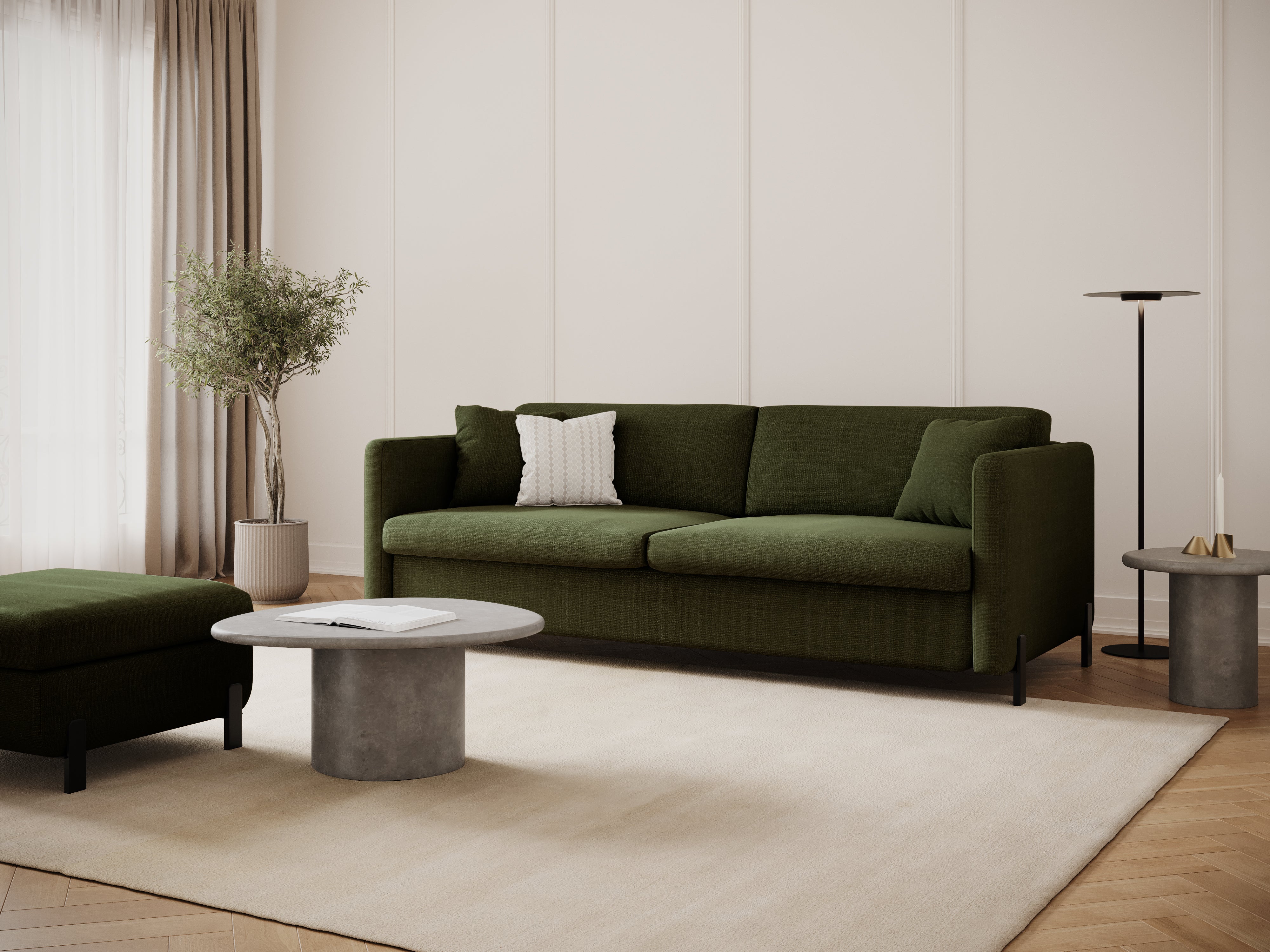 3-seater sofa with sleeping function GLORIA green chenille