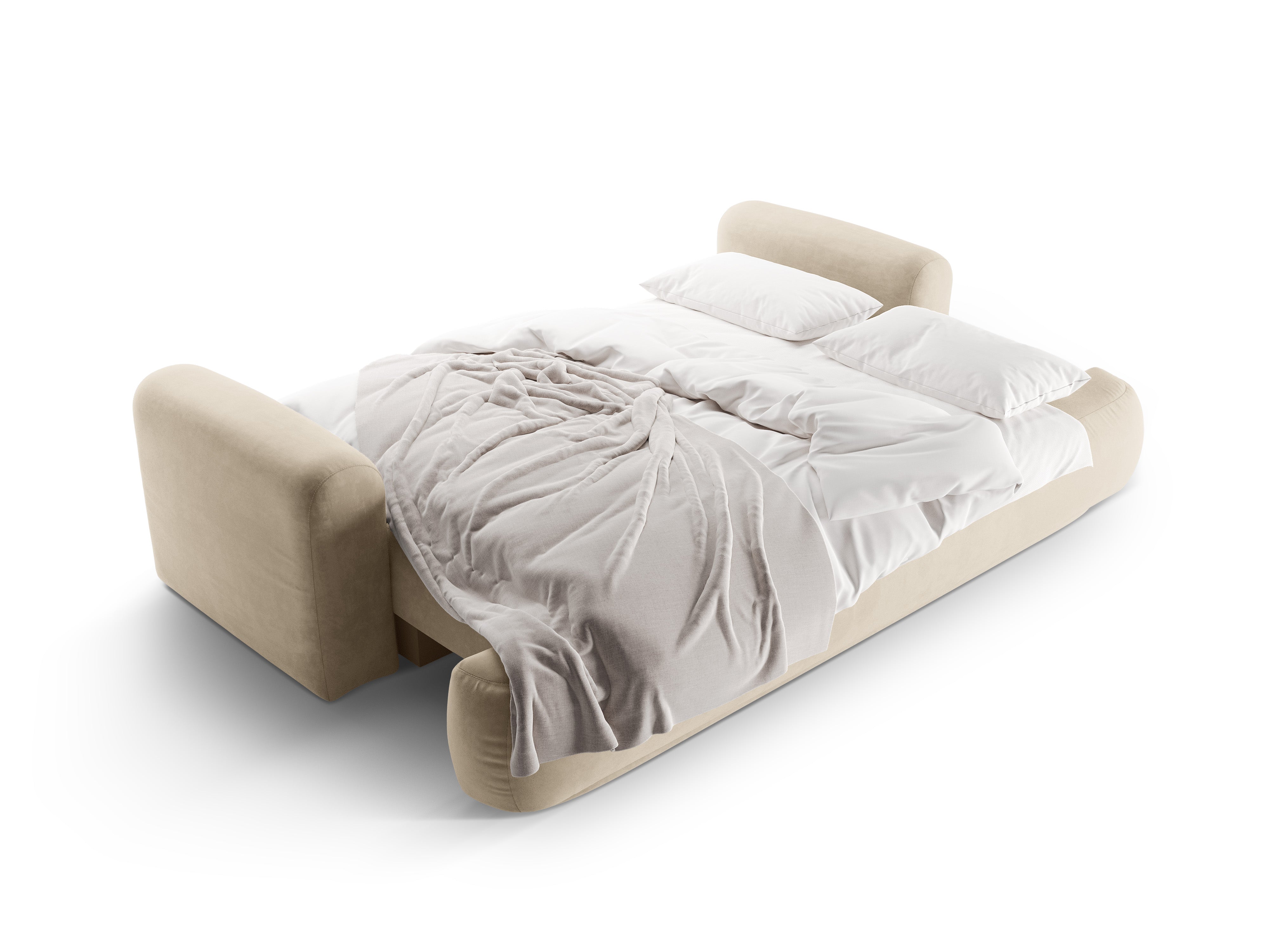 Velvet sofa with Ella light beige sleeping function