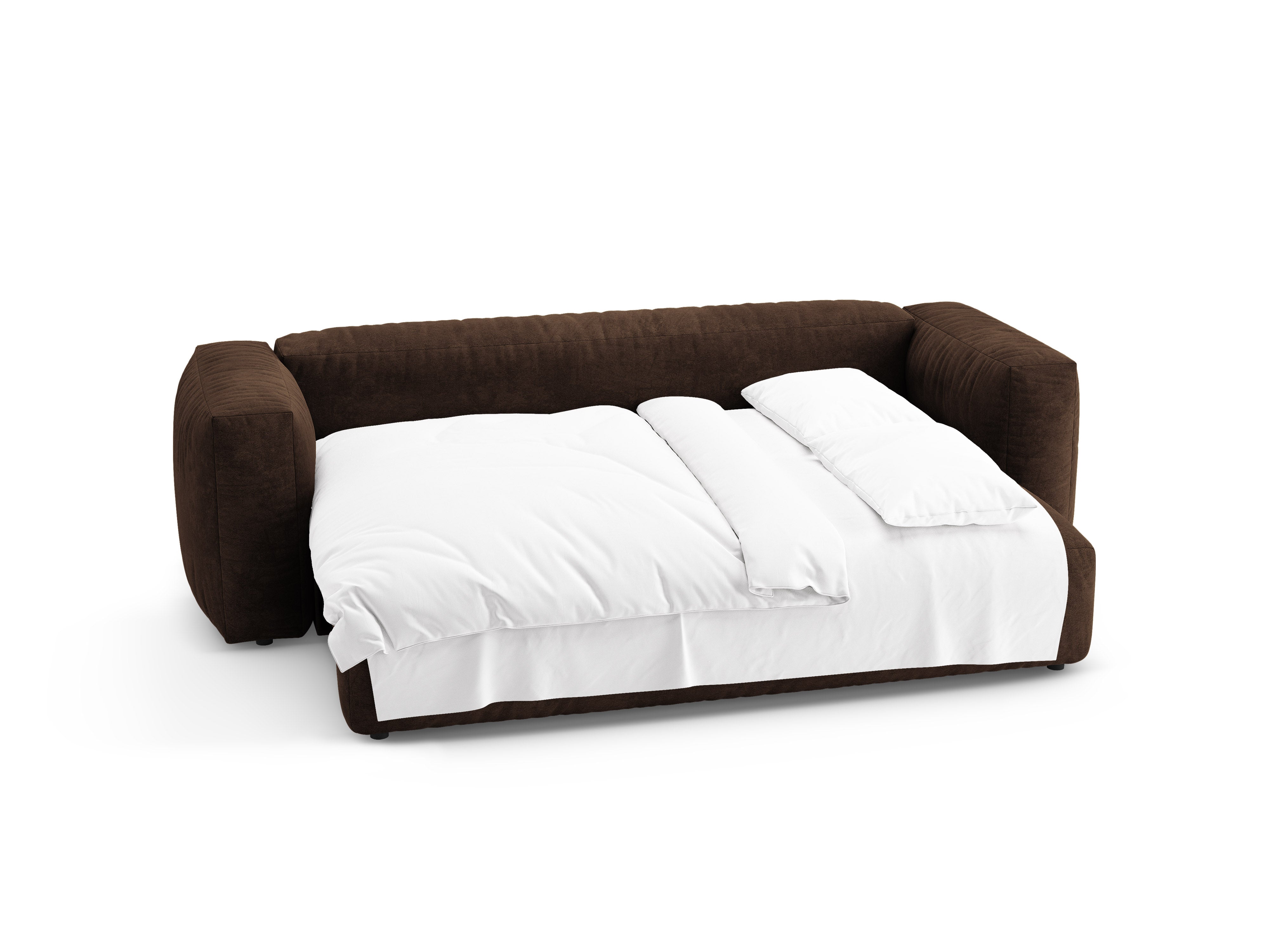 Sofa z aksamitom 3-miestna s funkciou spania MARTINA v čokoládovej farbe