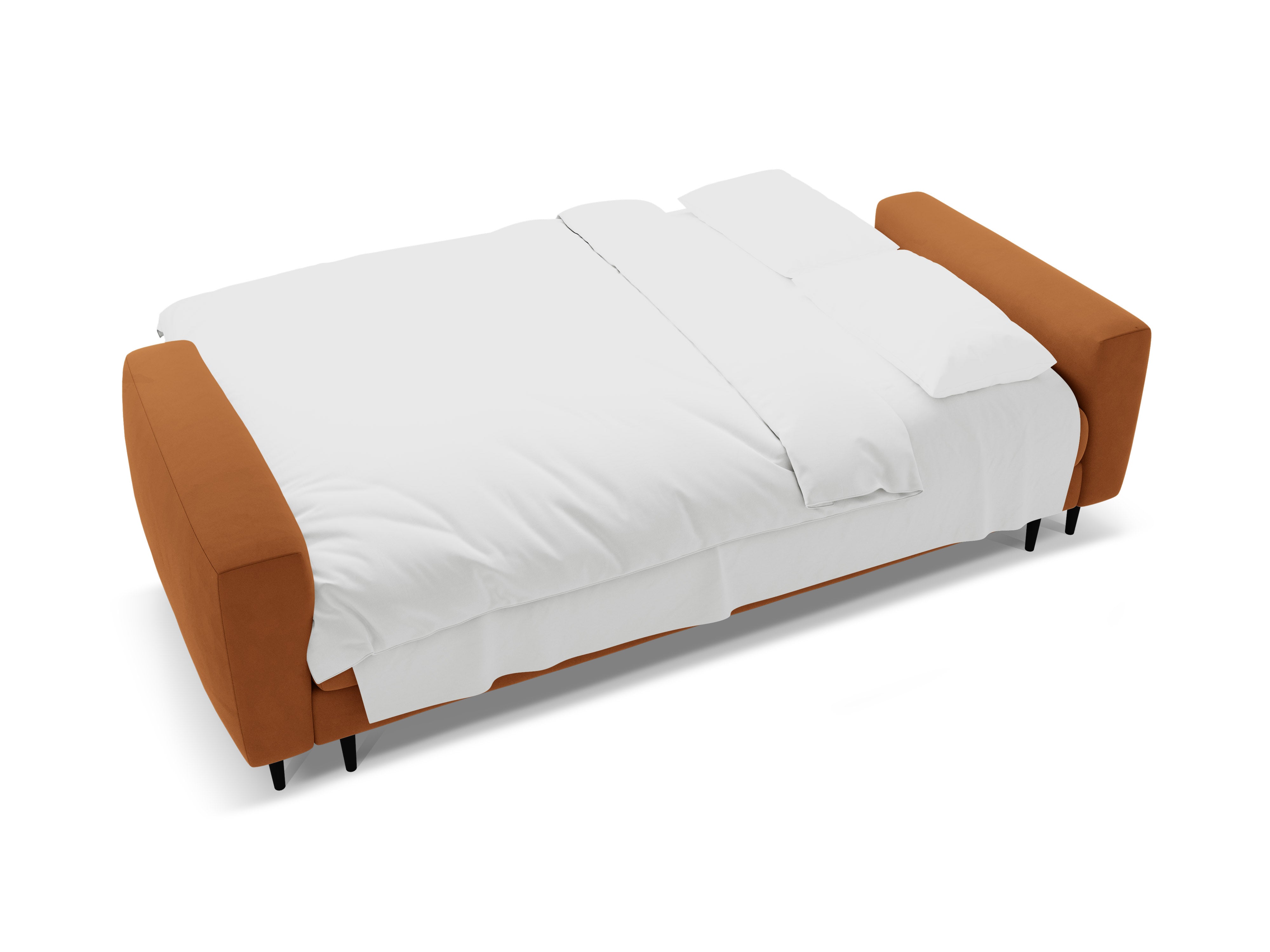 Sofa z jemného velúru pre 3 osoby s funkciou spania BEMY terakota