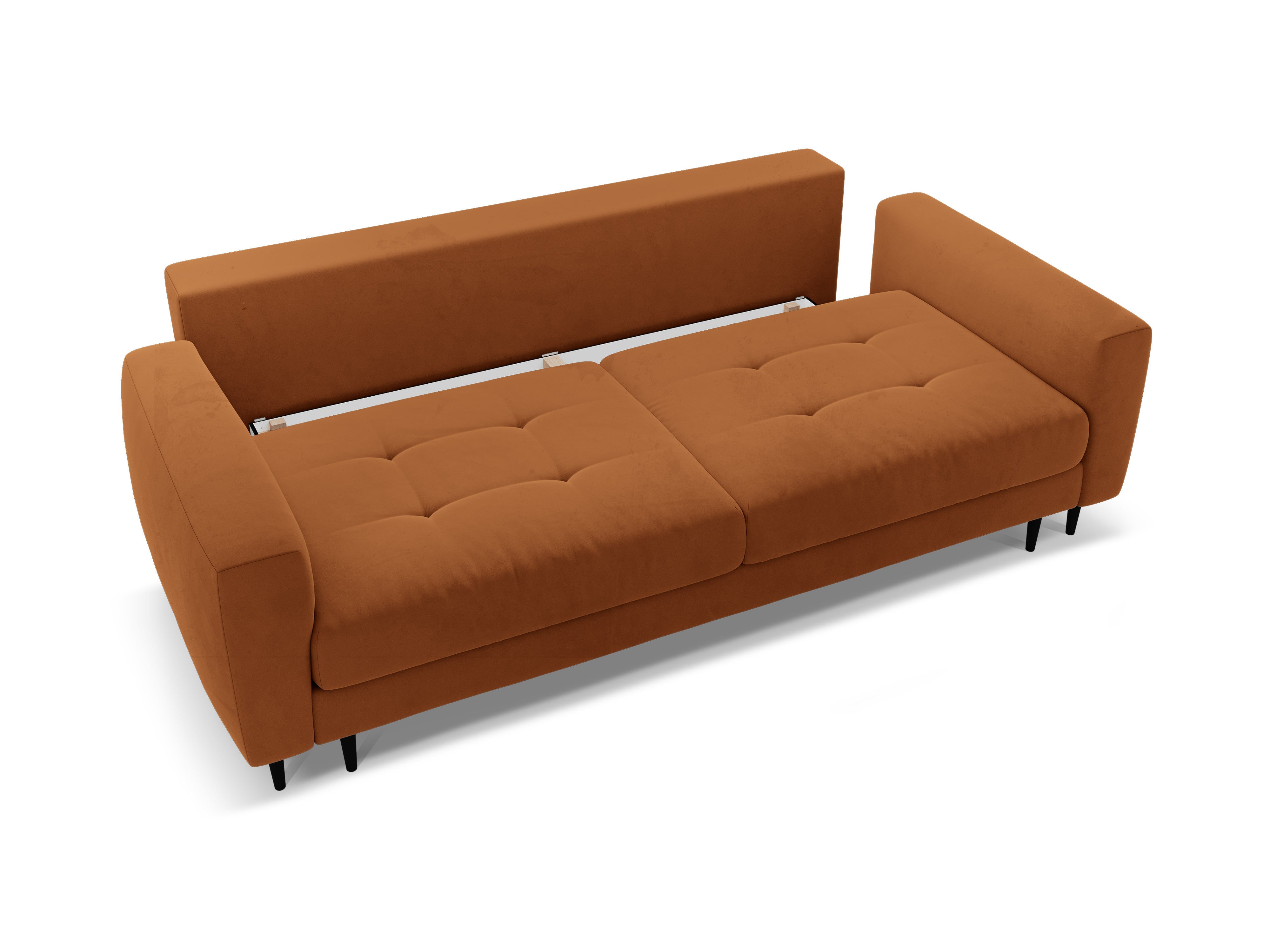 Sofa z jemného velúru pre 3 osoby s funkciou spania BEMY terakota