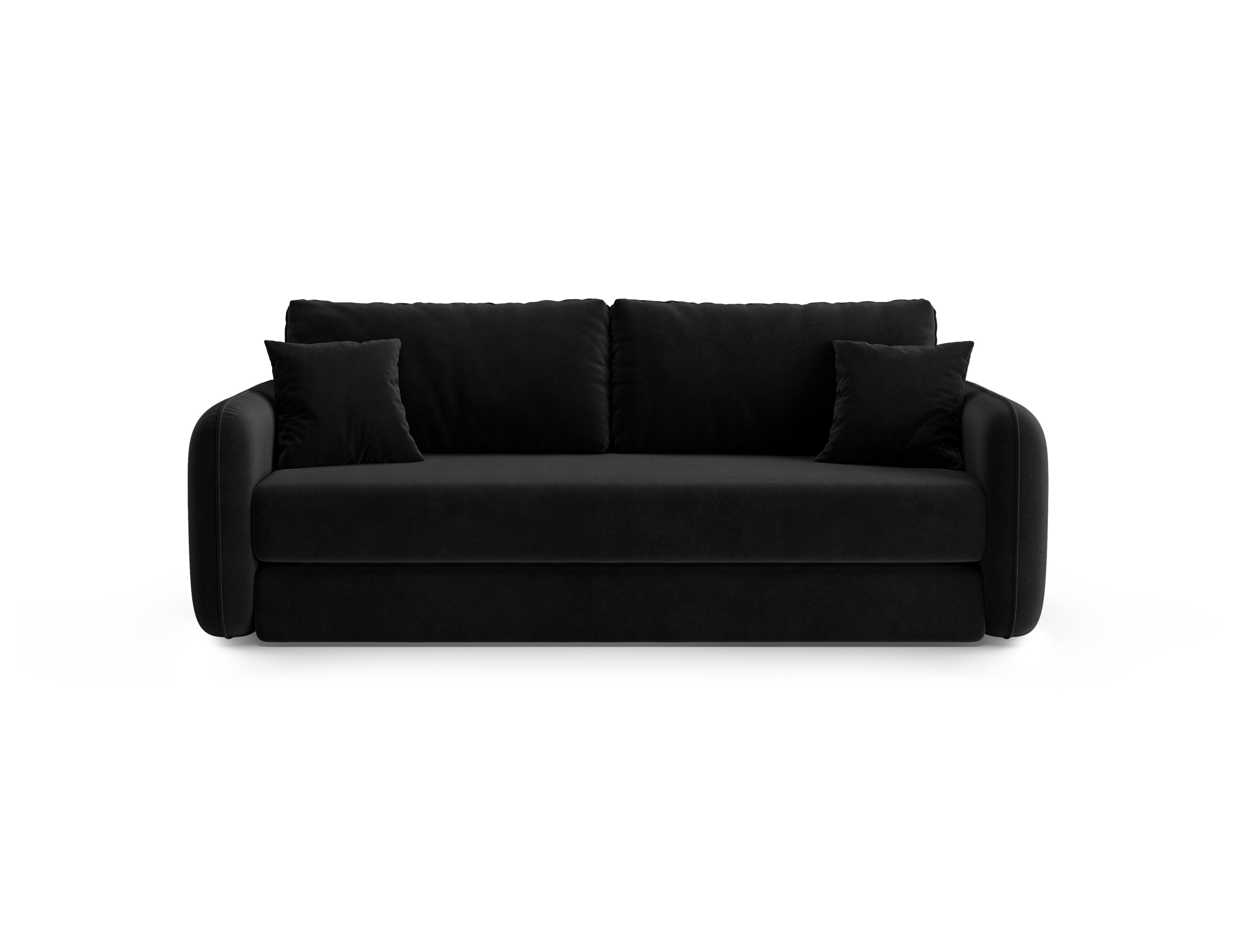 Sofa z jemného zamatového materiálu pre 3 osoby s funkciou spania DORMI čierna
