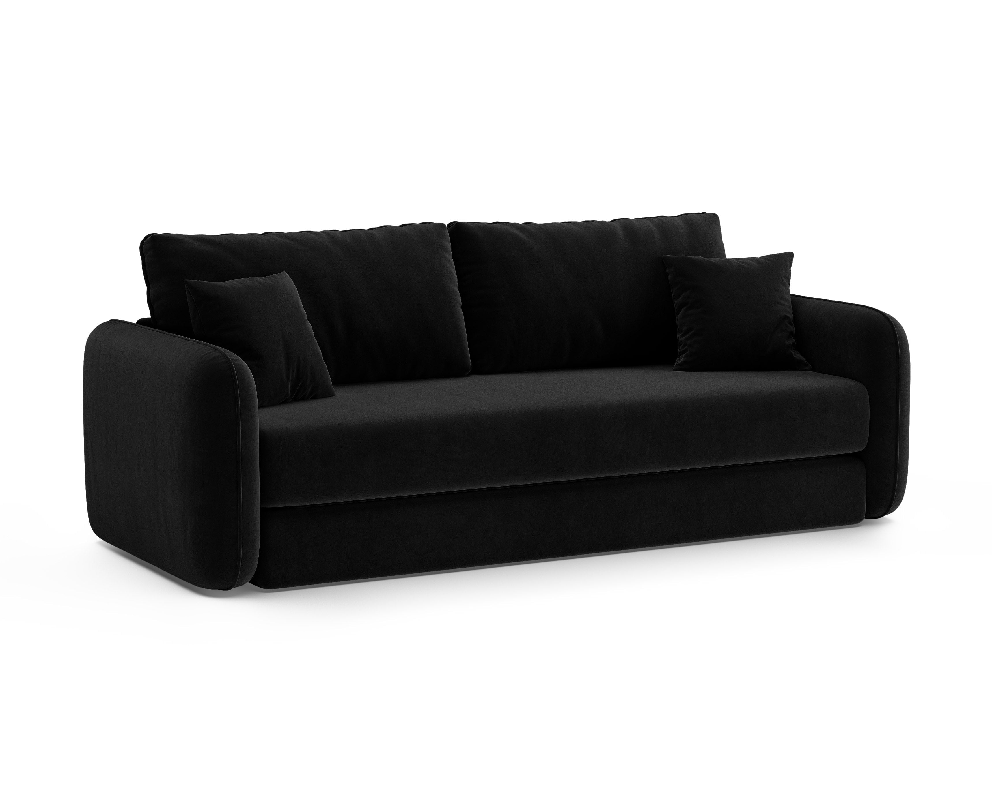 Sofa z jemného zamatového materiálu pre 3 osoby s funkciou spania DORMI čierna
