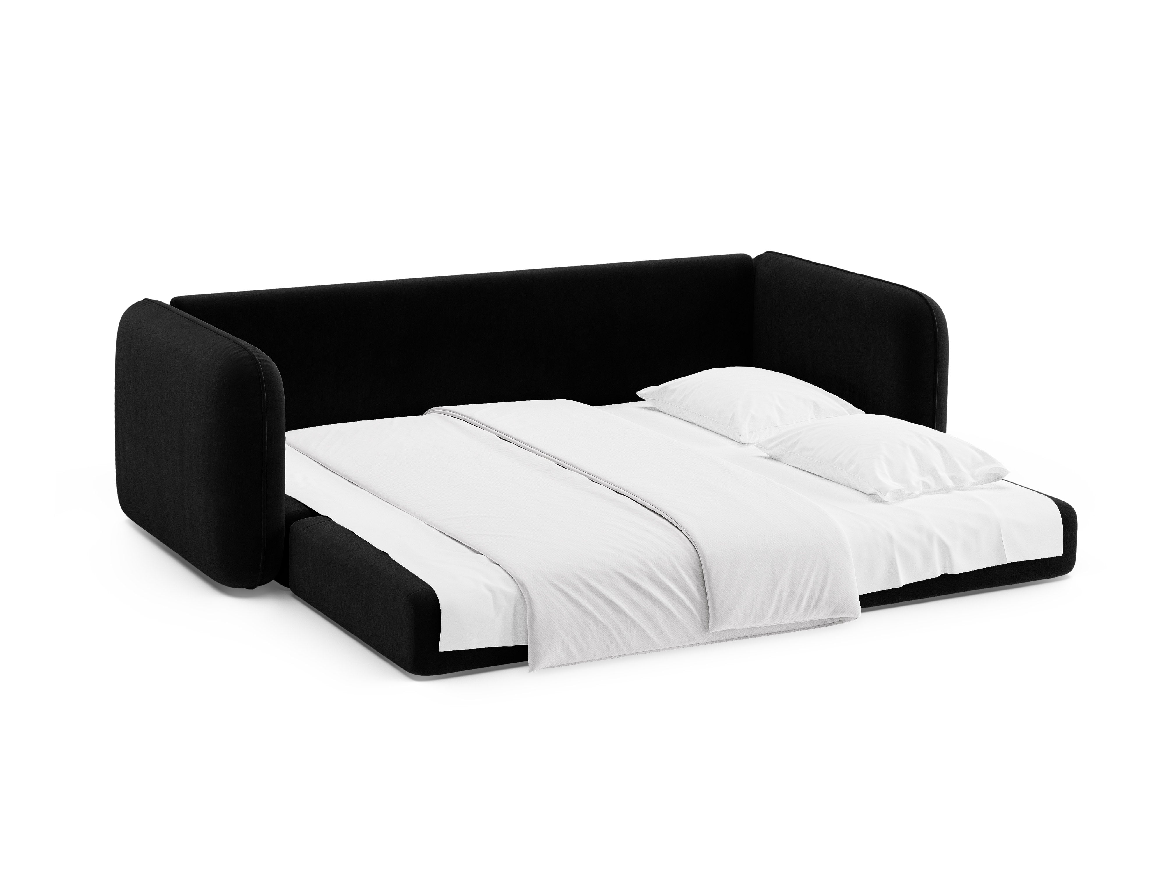 Sofa z jemného zamatového materiálu pre 3 osoby s funkciou spania DORMI čierna