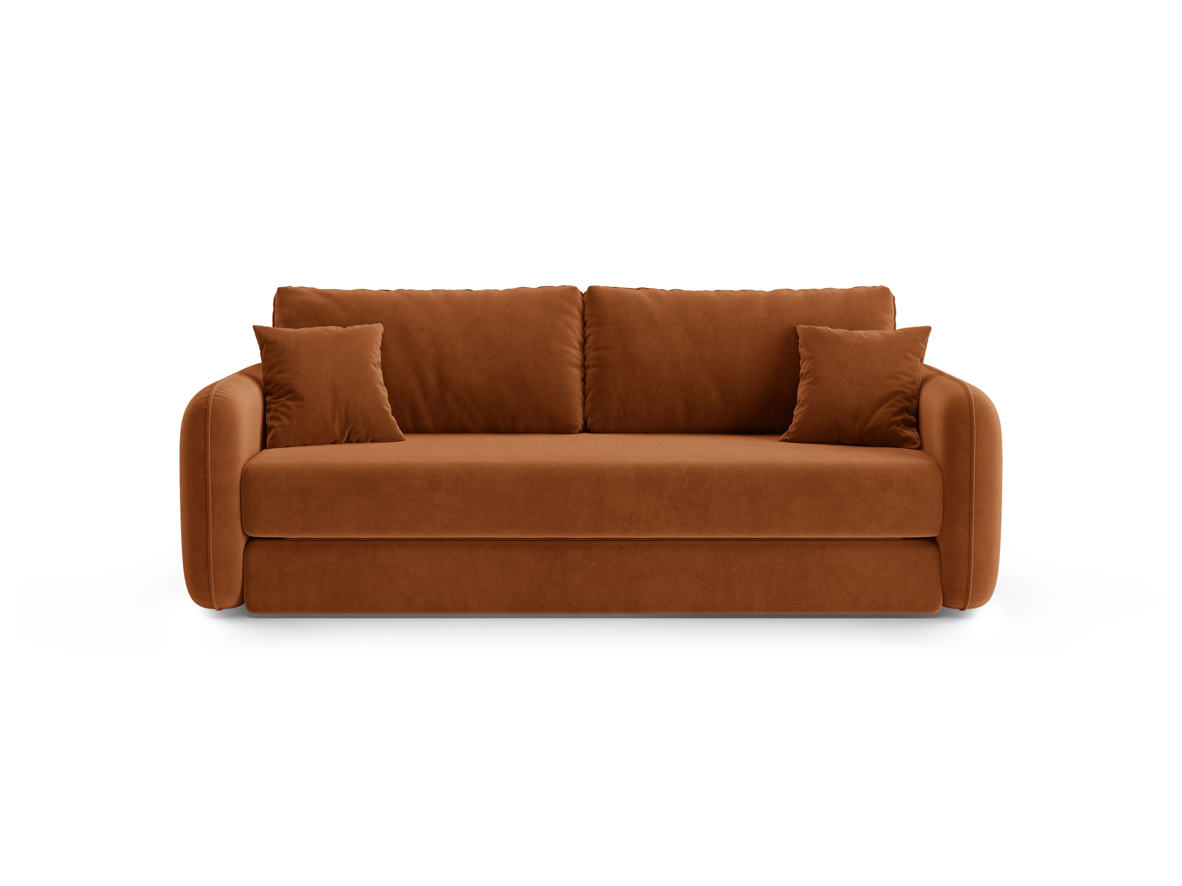 Sofa z jemného velúru pre 3 osoby s funkciou spania DORMI terakota