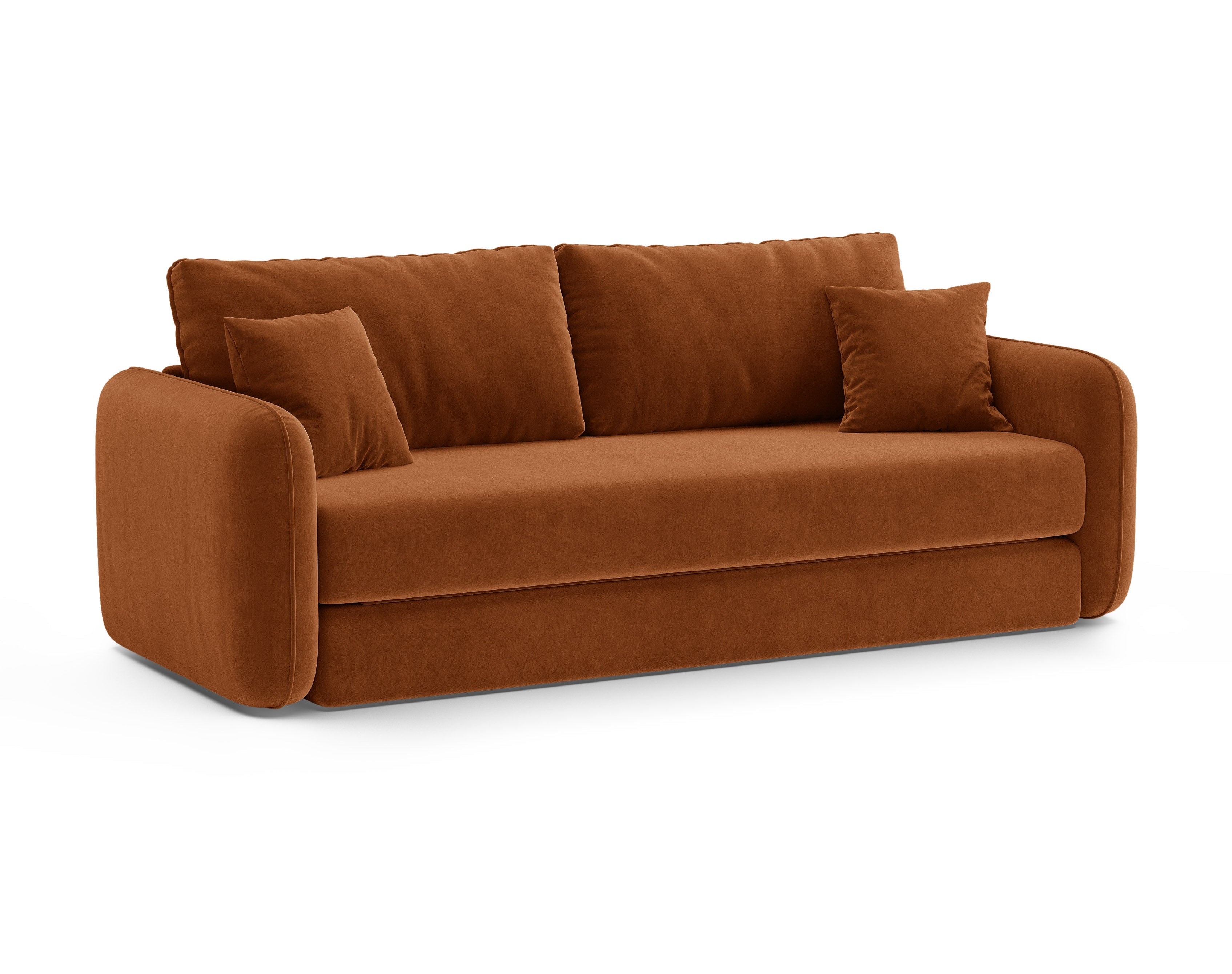 Sofa z jemného velúru pre 3 osoby s funkciou spania DORMI terakota