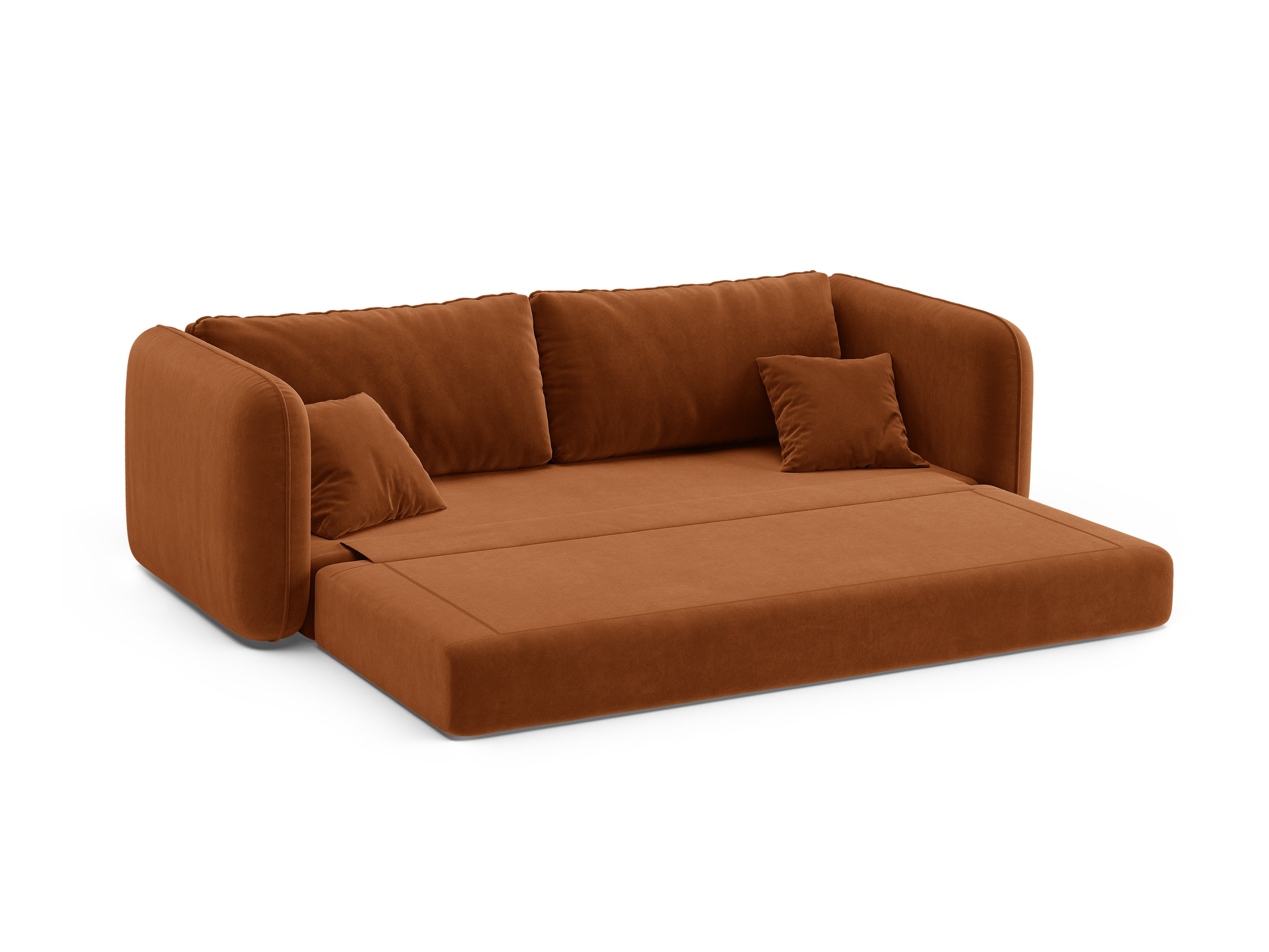 Sofa z jemného velúru pre 3 osoby s funkciou spania DORMI terakota