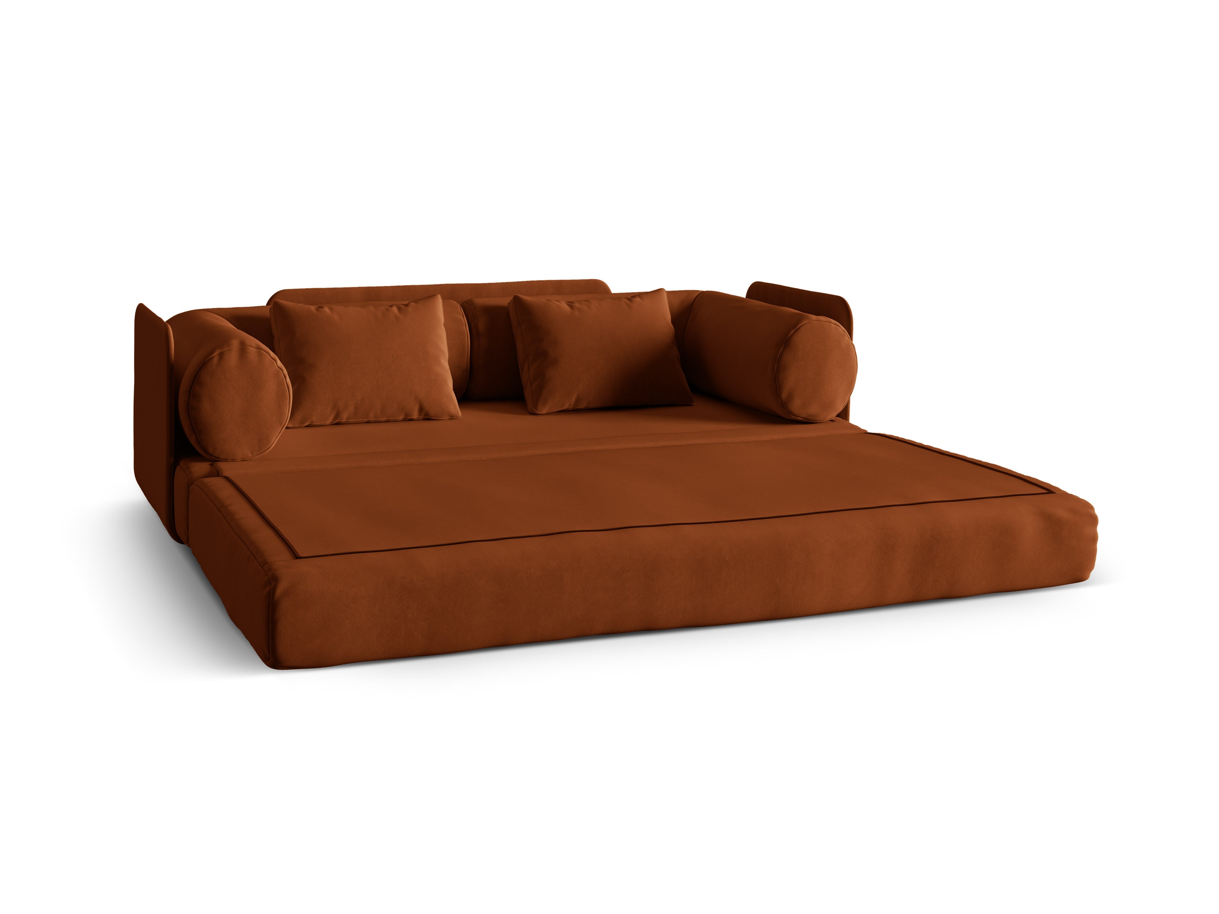 Sofa z jemného zamatového materiálu pre 3 osoby s funkciou spania DREAMY terakota