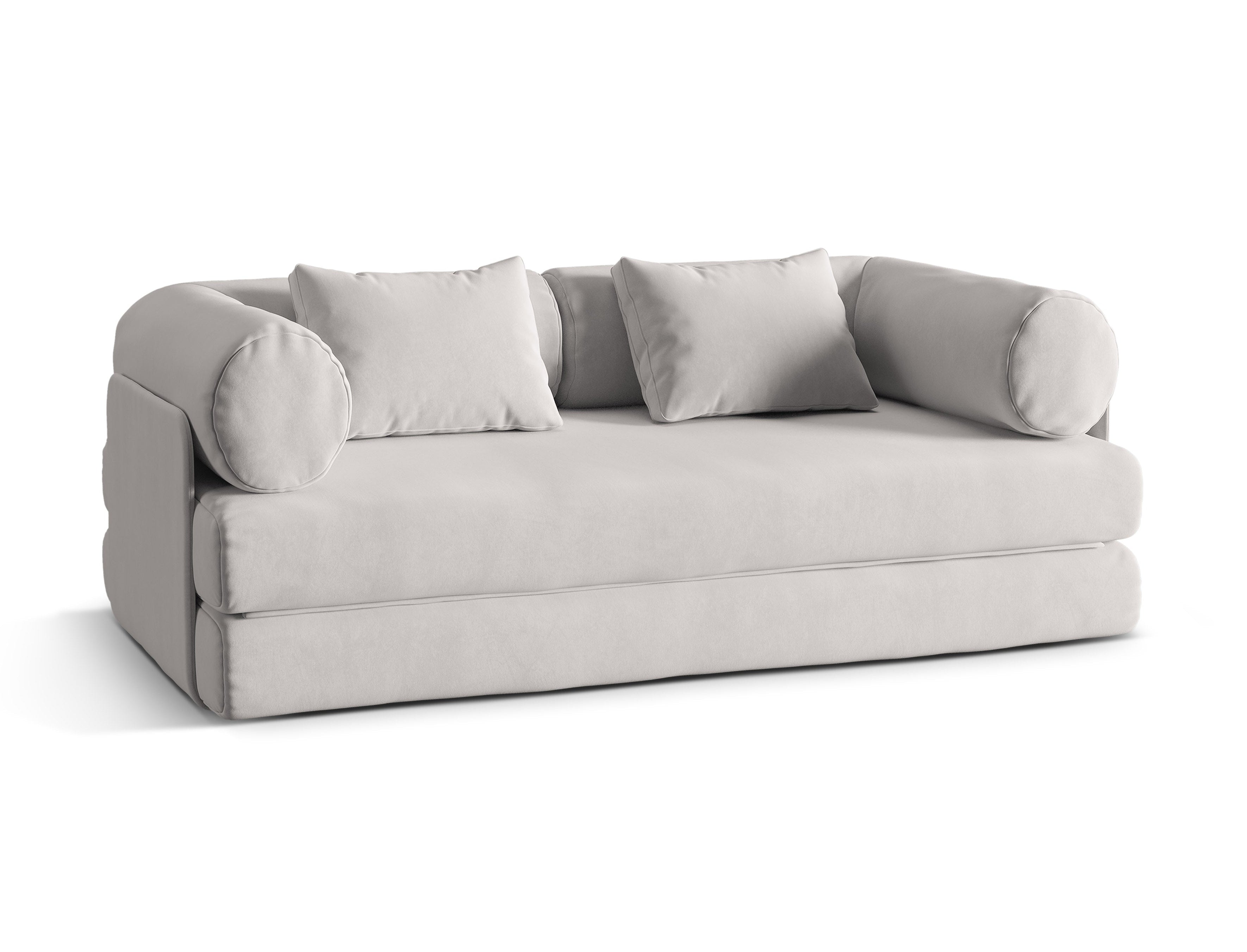 Dreamy Light Gray Velvet 3-Seater Sofa with Sleeping Function
