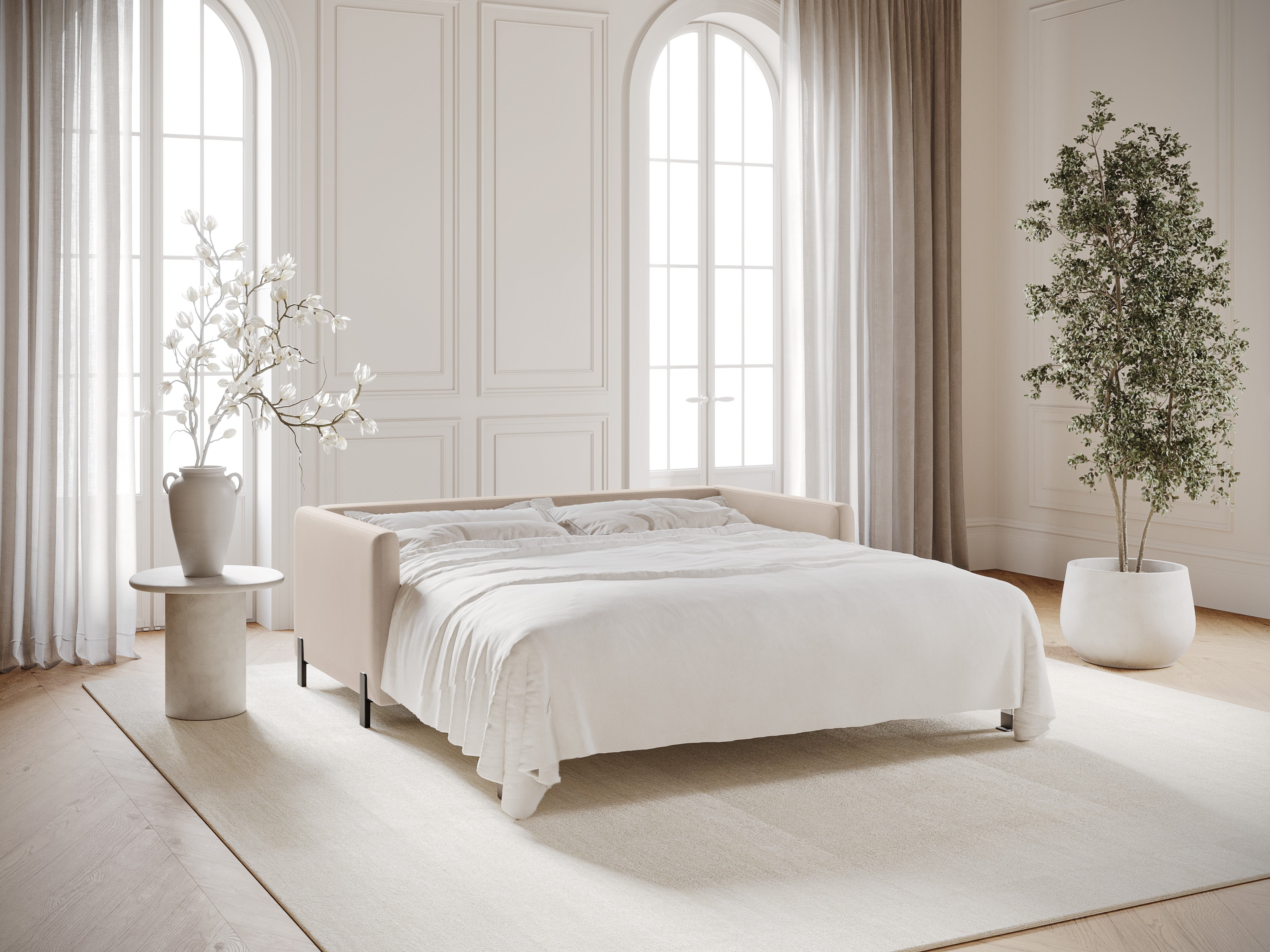 Velvet 3-seater sofa with sleeping function GLORIA beige