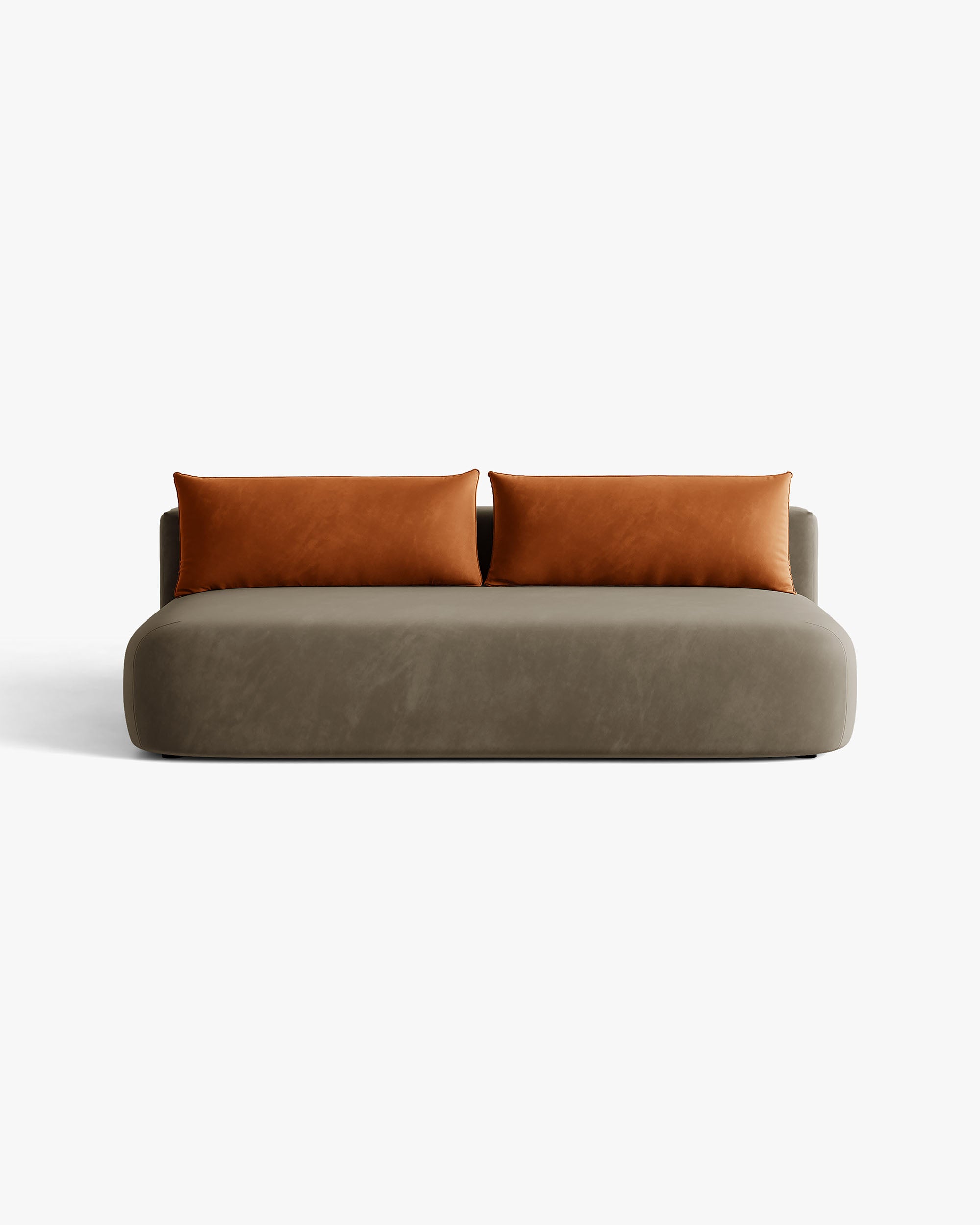 Sofa pre 3 osoby z aksamitom a funkciou spania HENA v šedohnedej farbe s tehlovými vankúšmi