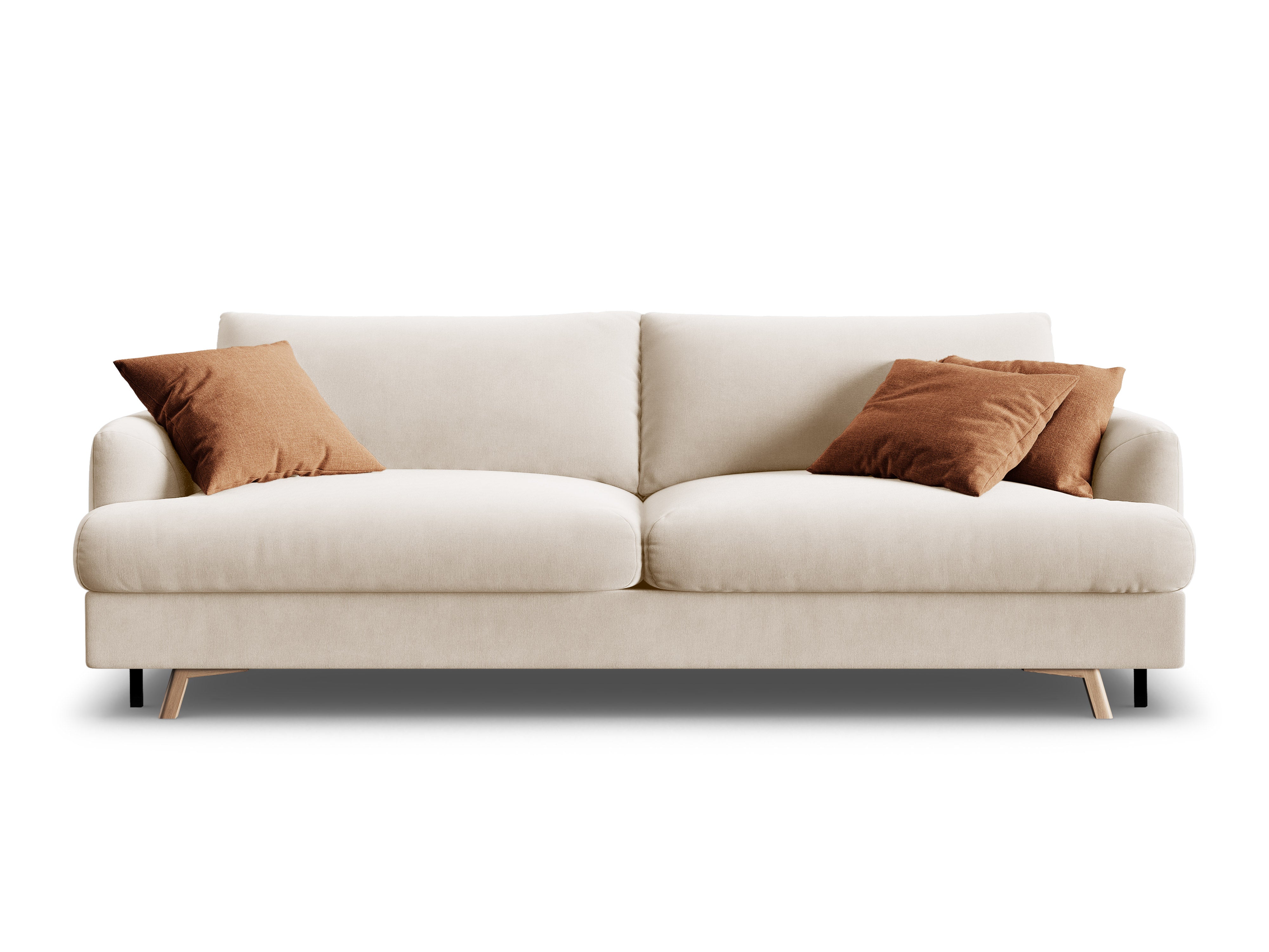 Sofa z jemného zamatového materiálu 3-miestna s funkciou spania NAOMI béžová