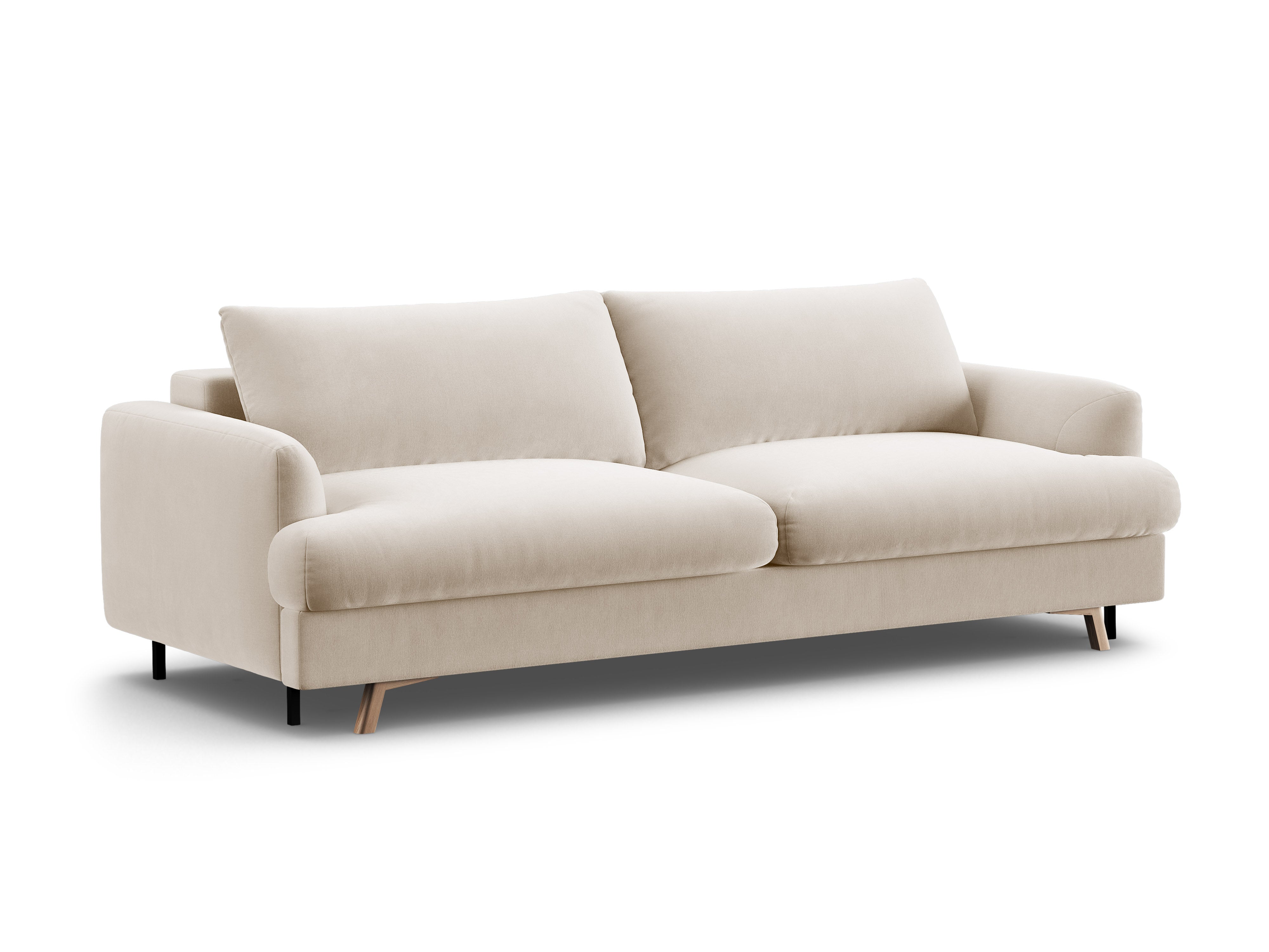 Sofa z jemného zamatového materiálu 3-miestna s funkciou spania NAOMI béžová