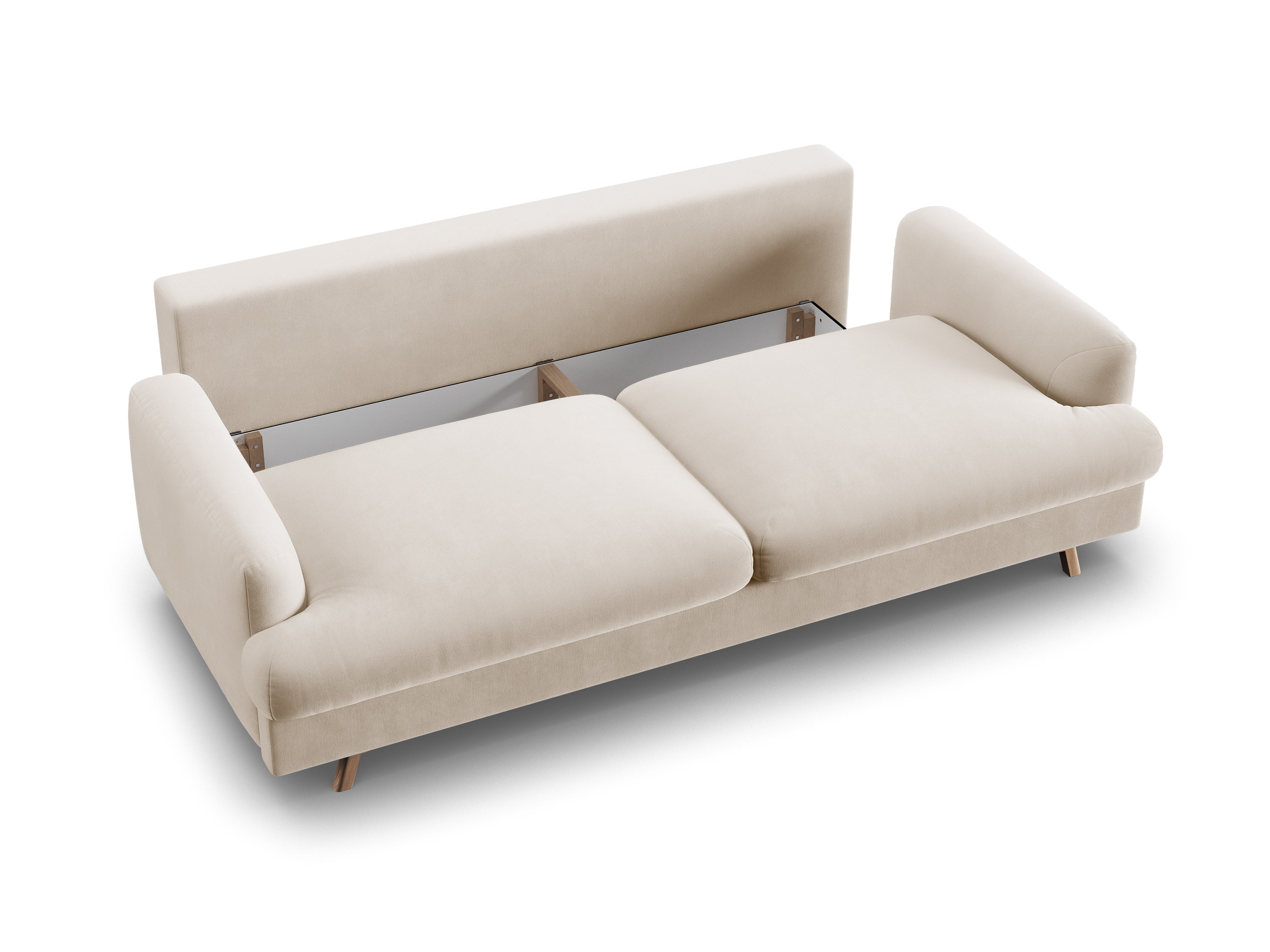 Sofa z jemného zamatového materiálu 3-miestna s funkciou spania NAOMI béžová