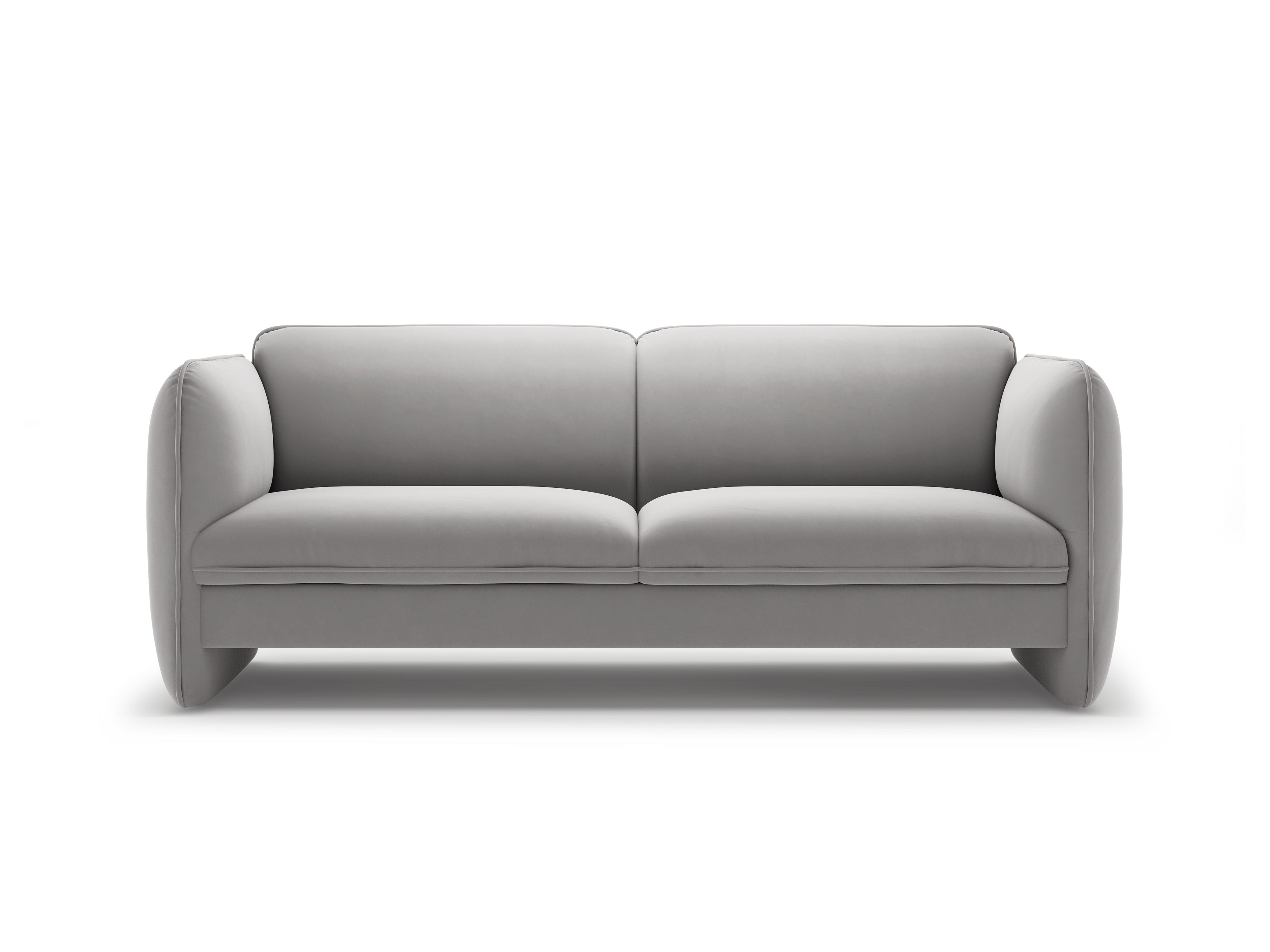 Sofa pre 3 osoby z jemného zamatového materiálu GEORGIA v svetlosivej farbe.
