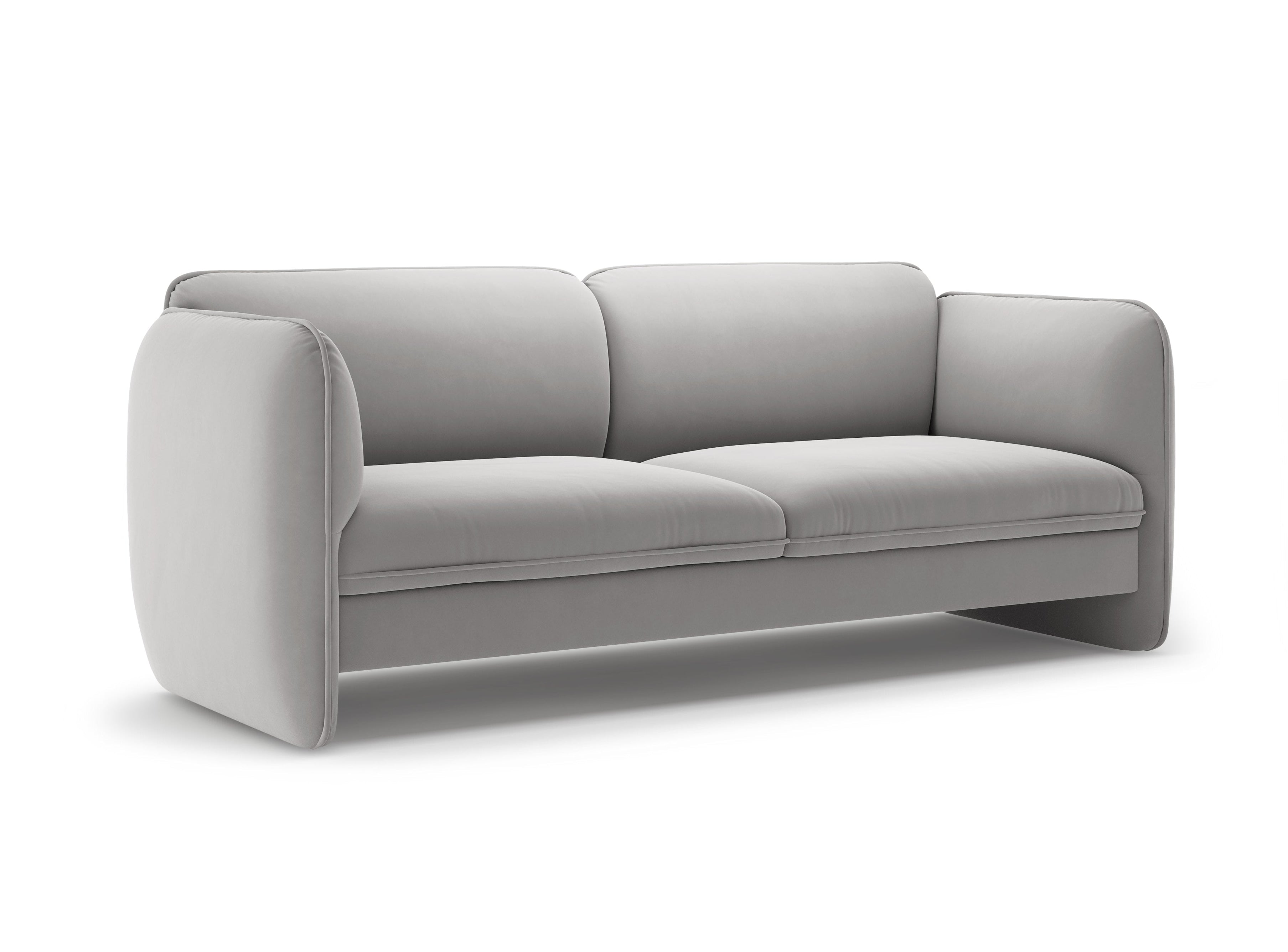 Sofa pre 3 osoby z jemného zamatového materiálu GEORGIA v svetlosivej farbe.