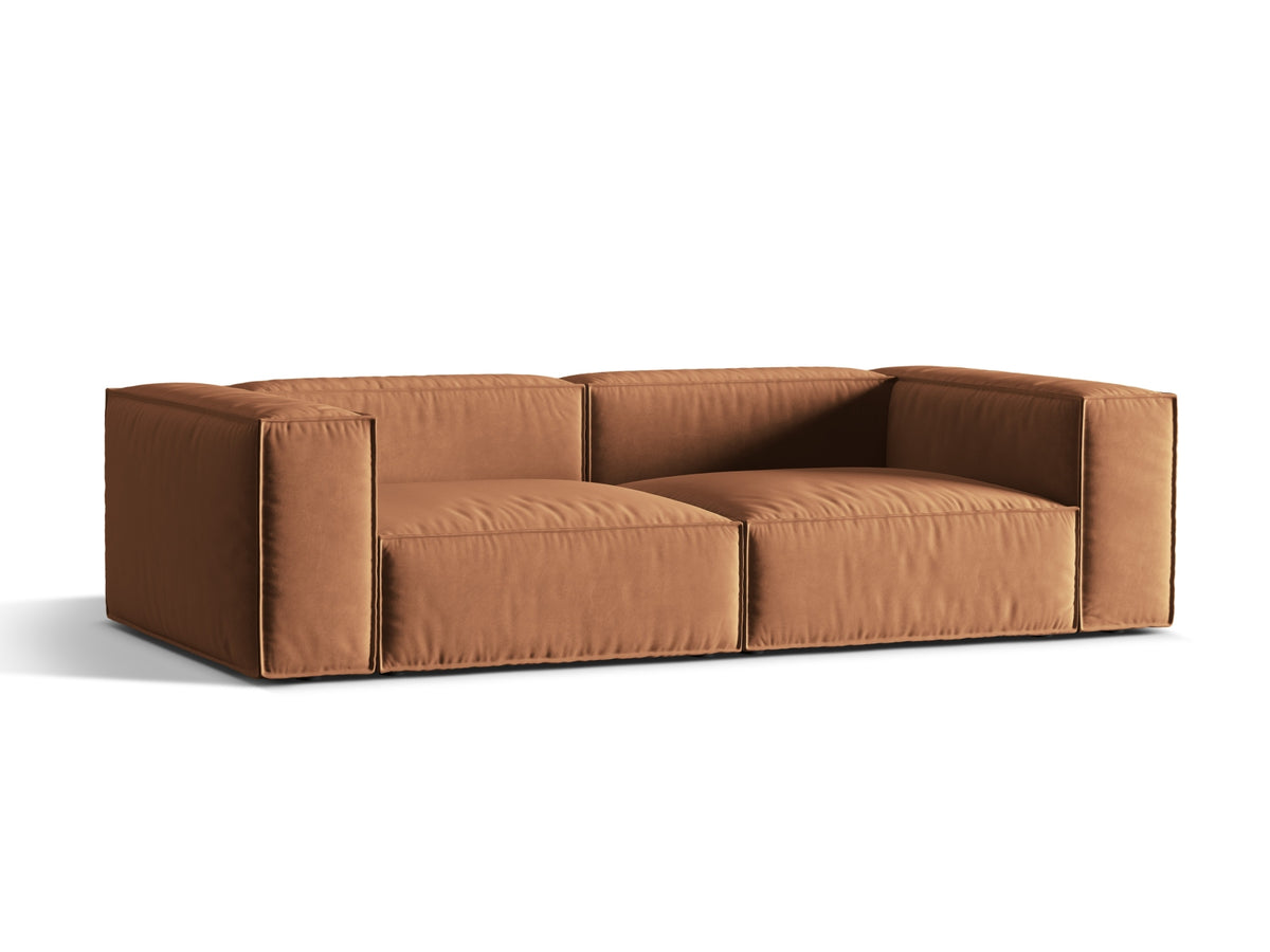 Sofa aksamitna 4-osobowa NURIA miodowy – ujęcie boczne