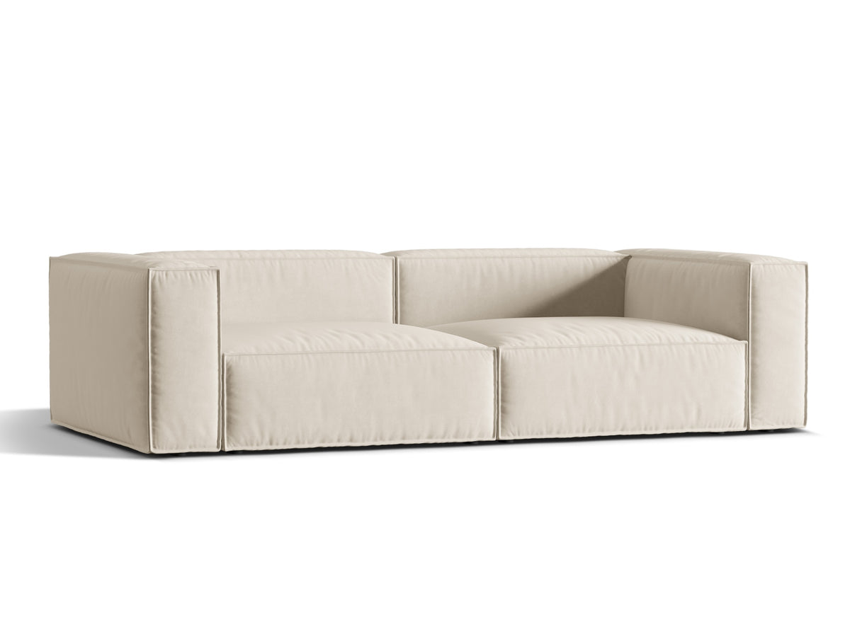 Sofa aksamitna 5-osobowa NURIA beżowy – ujęcie boczne