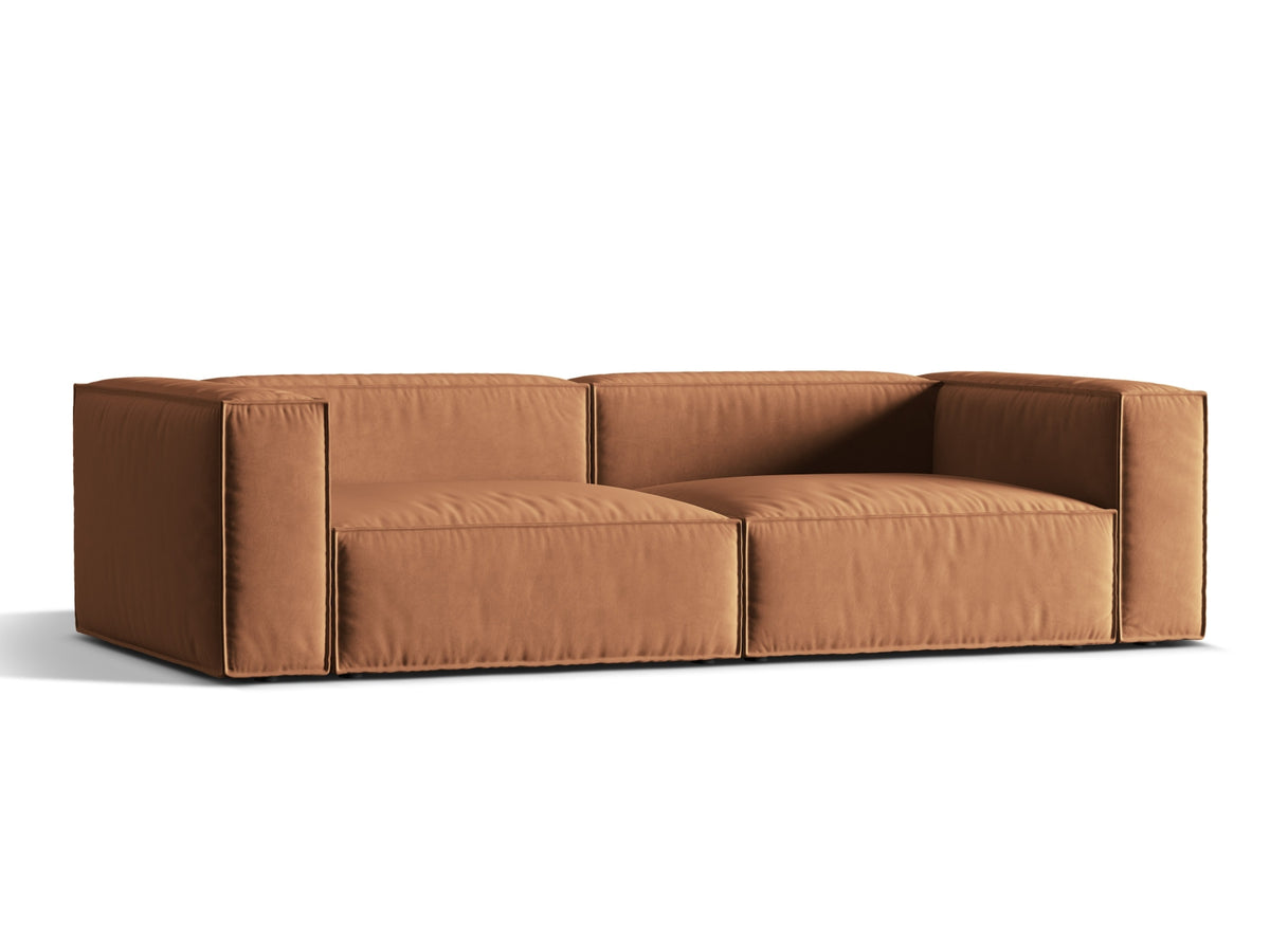 Sofa aksamitna 5-osobowa NURIA miodowy – ujęcie boczne