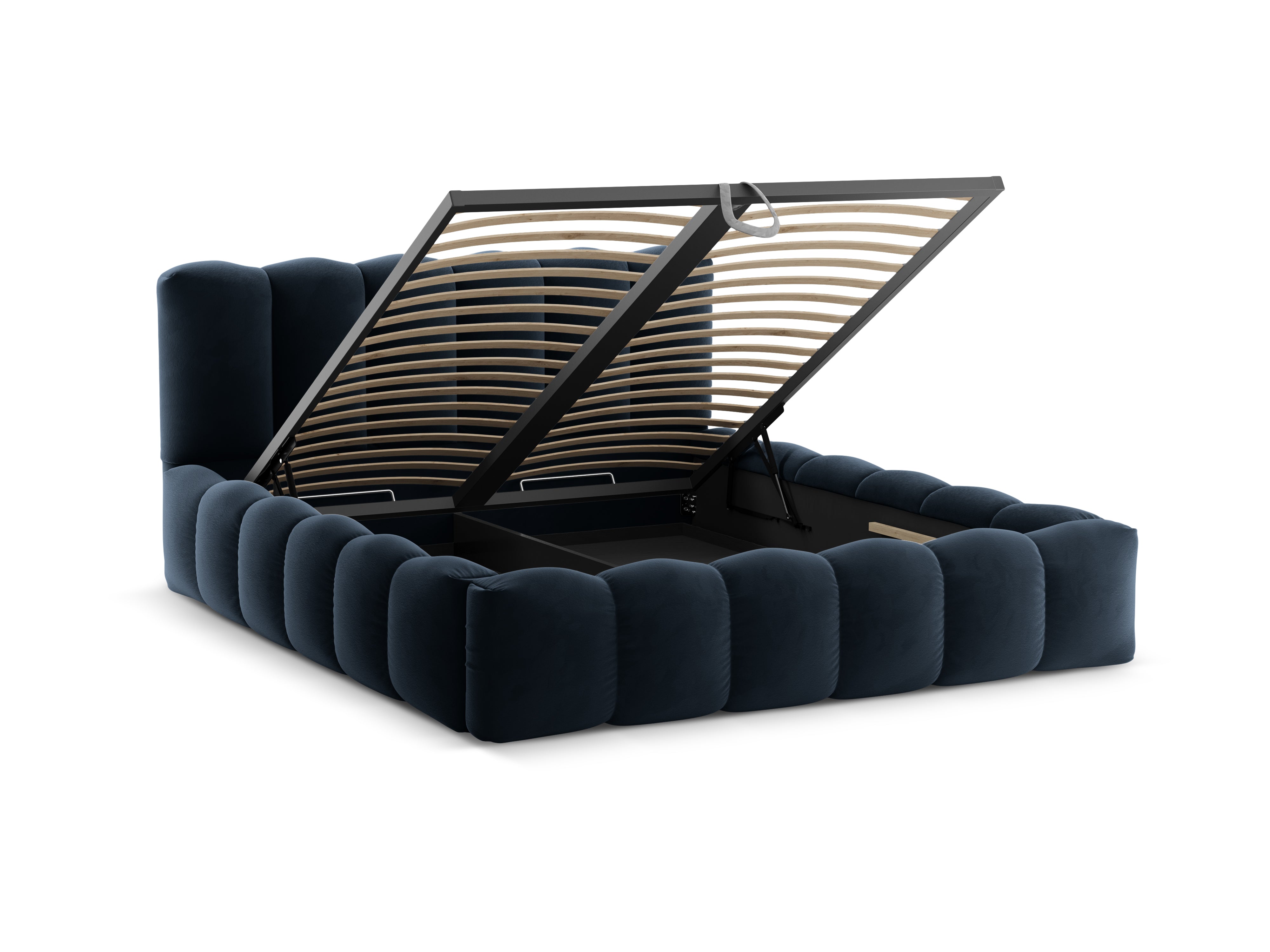Posteľ zamatová s úložným priestorom LUPINE tmavomodrá